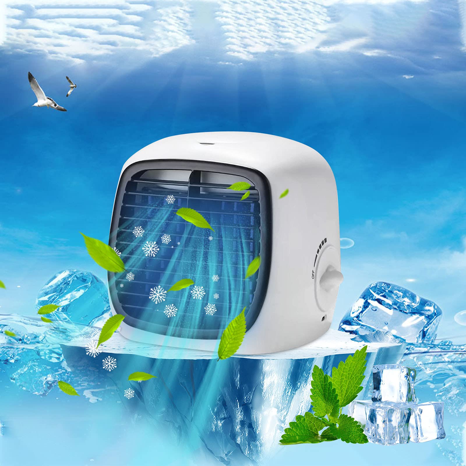 Portable Air Conditioner Fan - Mini USB Desktop Air Cooler with Silent Spray Refrigeration, Personal Evaporative Cooler for Bedroom, Home Office, Dorm | Perfect for Summer Cooling, Small Spaces & Travel Use
