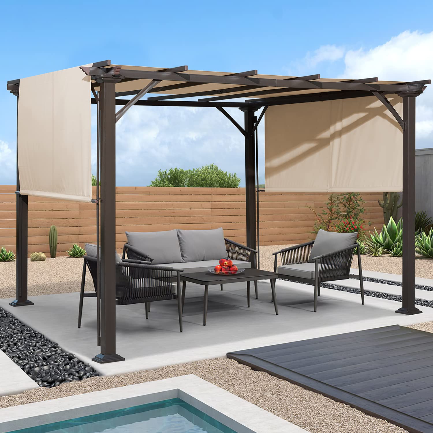 RICHRYCE 10' x 10' Outdoor Steel Pergola Gazebo with Shade Canopy - Heavy Duty Patio Cover for Garden, Deck, Backyard, Lawn & Outdoor Entertaining