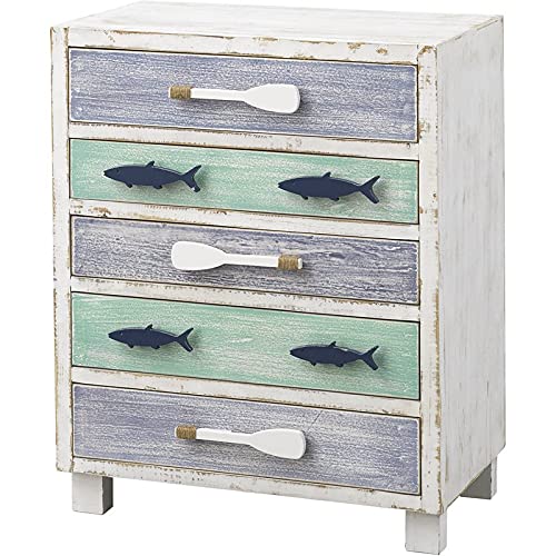 MAKLAINE Mid-Century Modern 5-Drawer Dresser - Multicolor Wooden Chest for Bedroom & Living Room Storage