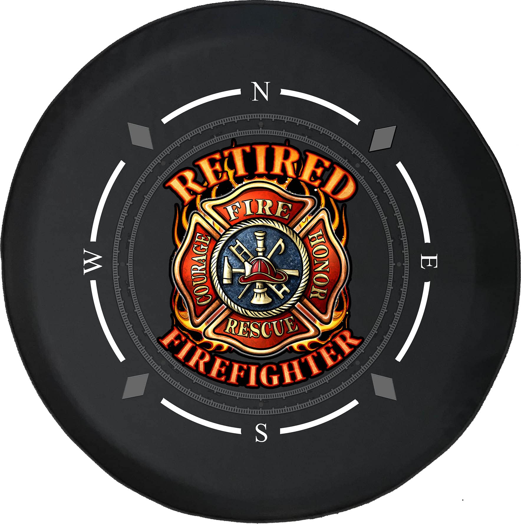 American Unlimited Spare Tire Cover with Compass Design - Durable Wheel Cover for SUV, Trailer, RV Accessories | Fits Most Vehicles | Perfect for Off-Road Adventures & Firefighter Enthusiasts