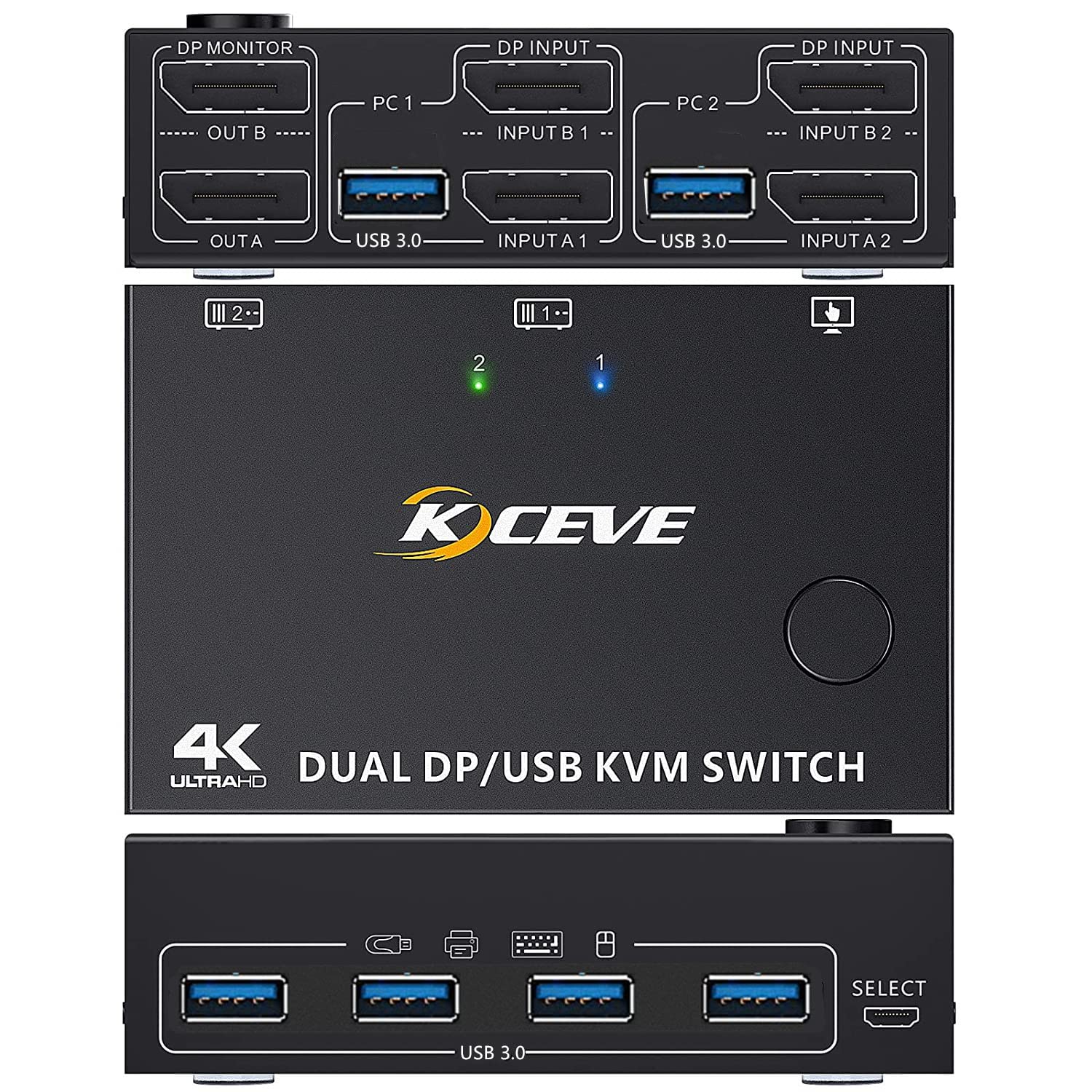 DP KVM Switch 2 Port 2 Monitor USB 3.0 - Dual DisplayPort 4K@60Hz KVM Switcher for 2 PCs Sharing Keyboard, Mouse & Display - Ideal for Home Office, Gaming & Multi-Tasking Workstations