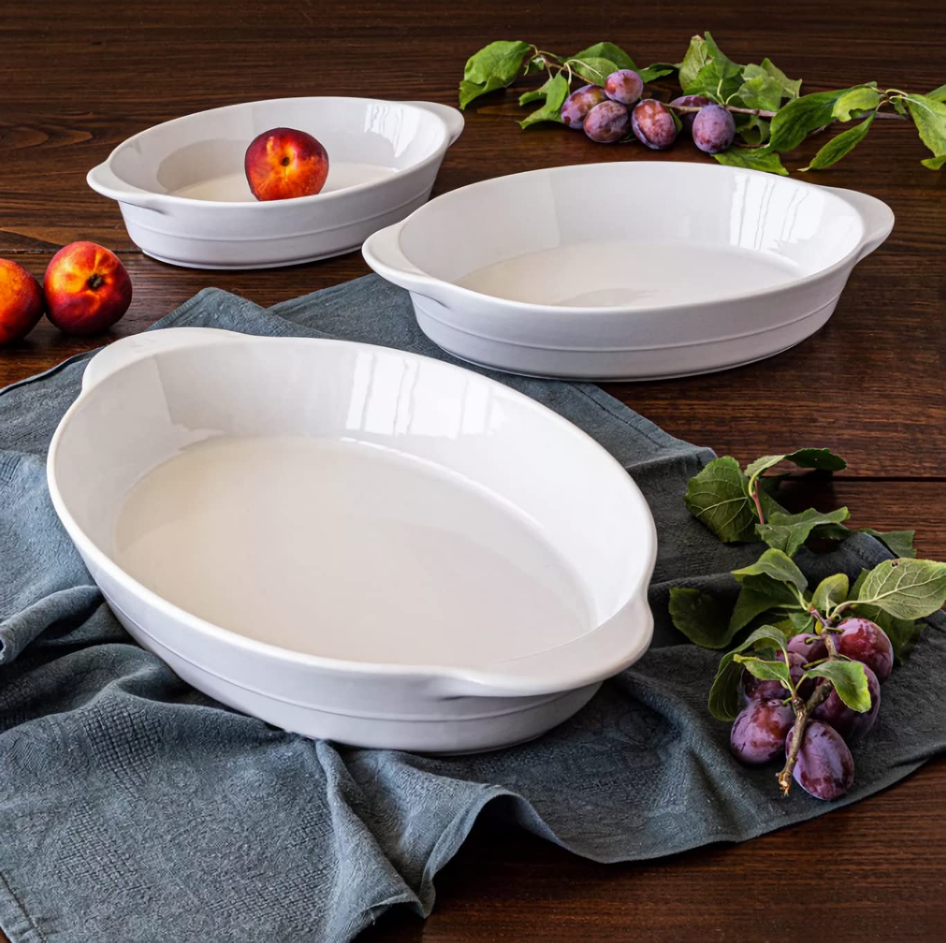 3-Piece Oval Baker Set - Microwave & Oven Safe Stoneware for Baking, Roasting & Serving - Perfect for Casseroles, Side Dishes & Holiday Meals - Dishwasher Safe Kitchen Essentials for Home Cooks & Entertaining