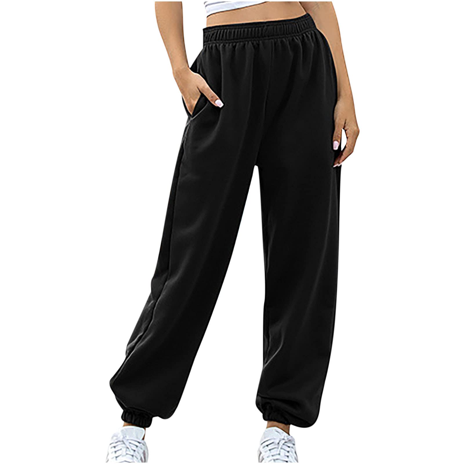 hymyyxgs Women's Sports Pants - Comfortable Elastic Waist Jogging Capris with Pockets for Yoga, Running & Outdoor Activities | Casual Fashion Athletic Long Pants