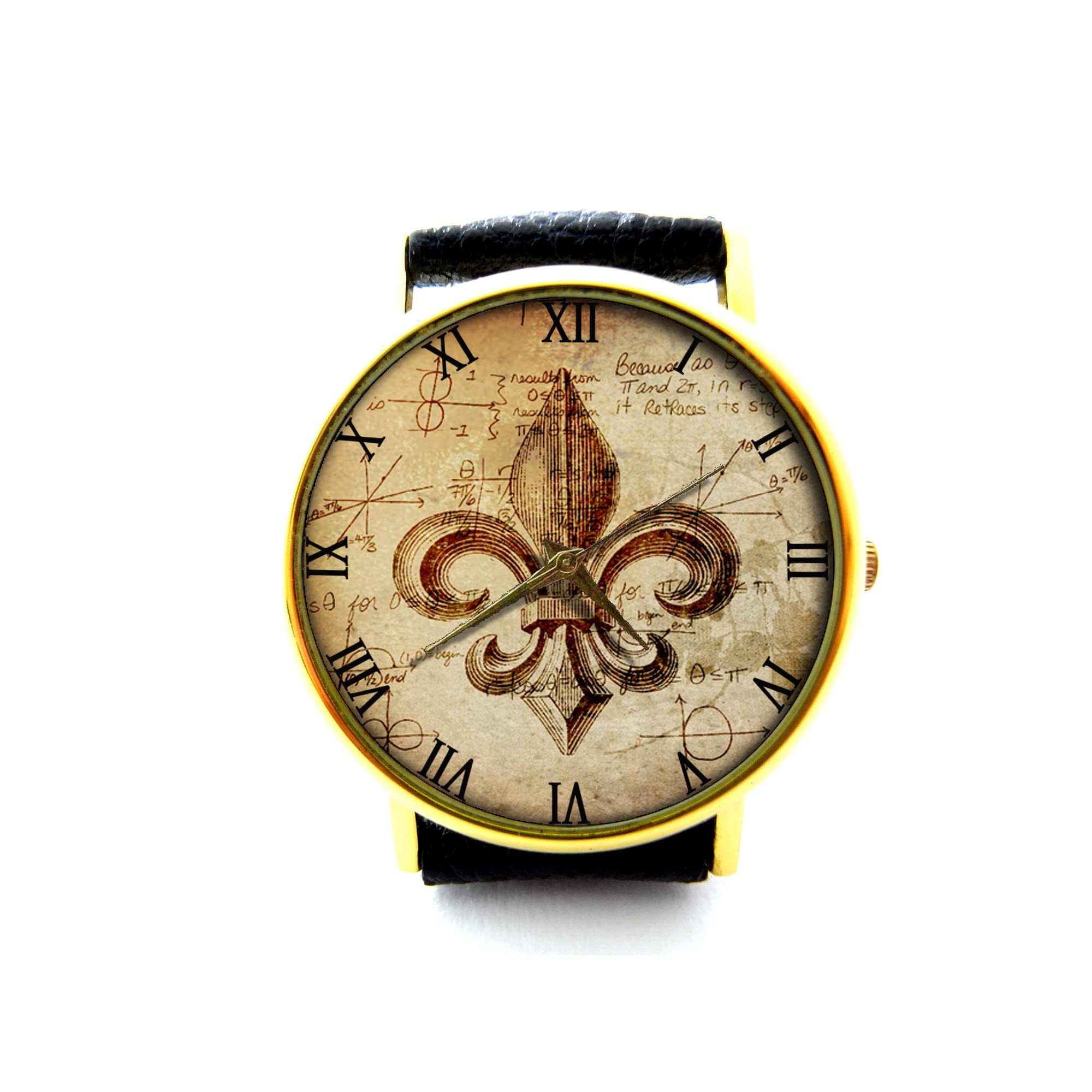 Fleur De Lis Watch - Handmade Genuine Leather Bracelet with Wisdom Circles Design - Elegant Wristwatch for Men & Women - Perfect for Formal Events, Business Meetings & Gift Giving