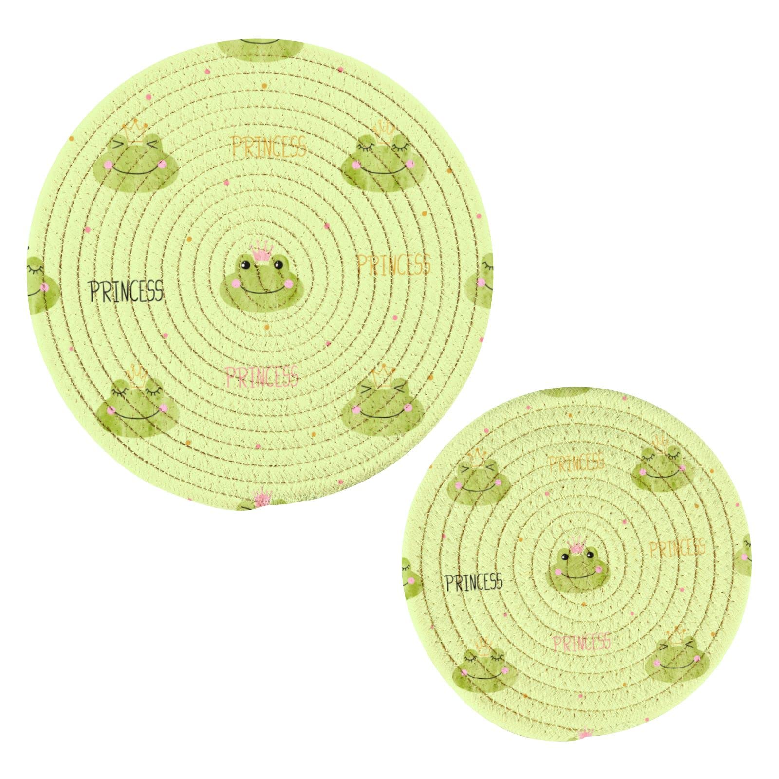Princess Frogs Pot Holders Set of 2 - Heat Resistant Cotton Round Kitchen Hot Pads for Hot Dishes, Cooking & Baking - Cute Frog-Themed Oven Mitts for Stovetop, Grilling & Serving