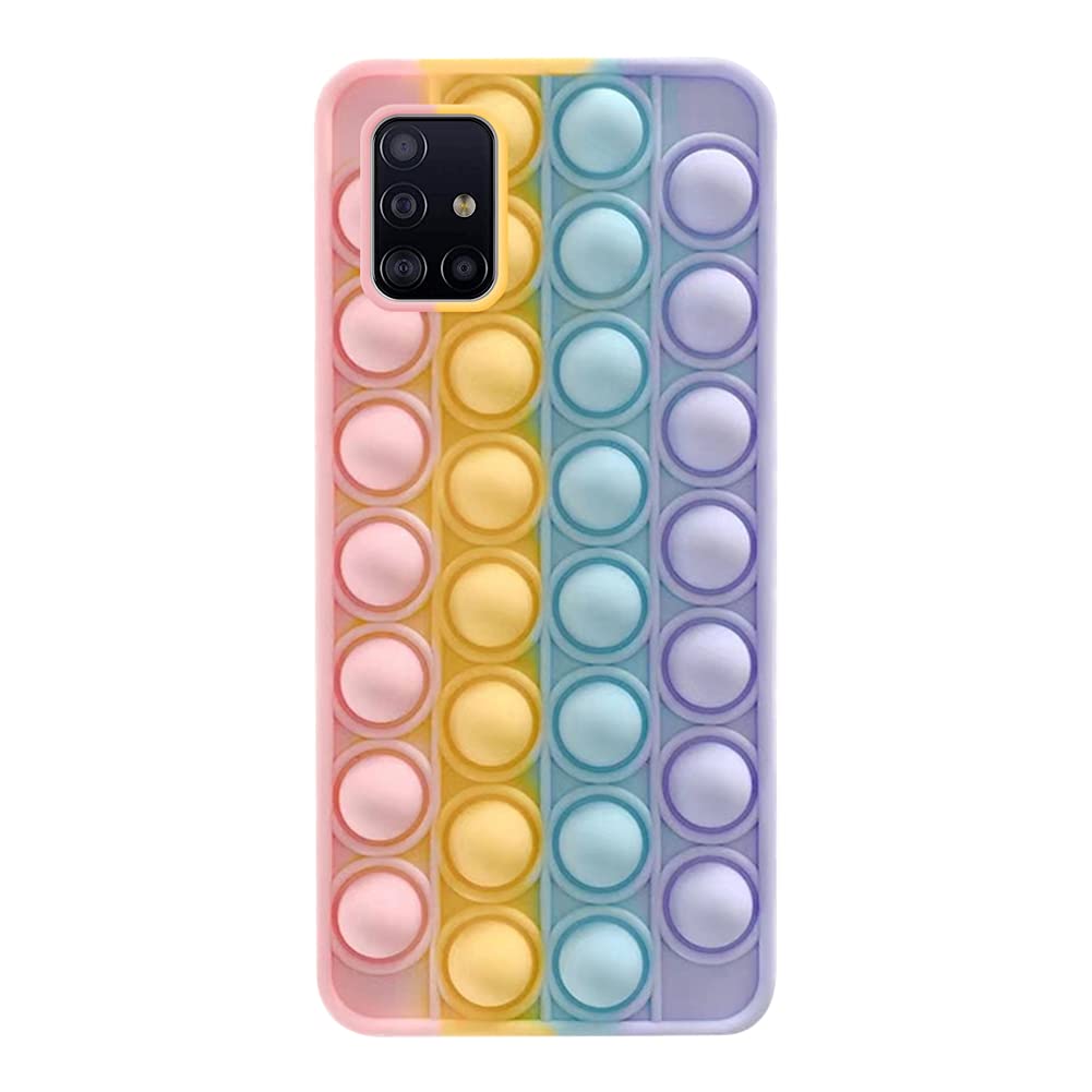 Galaxy A31/A51 Phone Case with Bubble Sensory Screen Protector - Cute Soft Silicone Rainbow Cover for Women & Girls | Shockproof, Waterproof, Stress Relief Fidget Toy | Perfect for Daily Use, Travel, and Anxiety Relief