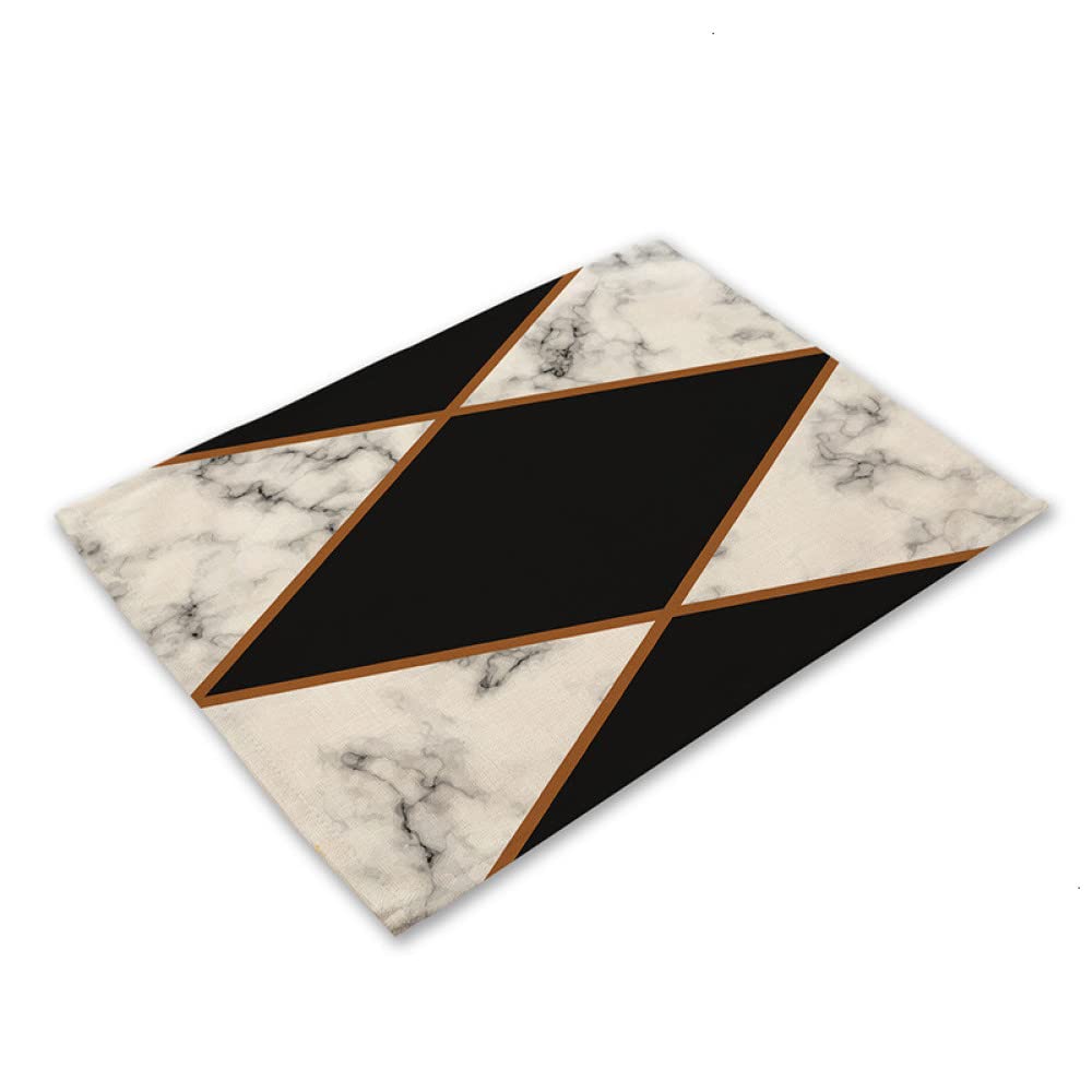 Black Geometric Pattern Reusable Cotton Linen Placemats - Heat Resistant Table Mats for Dining & Kitchen (1 Piece) - Perfect for Everyday Meals, Dinner Parties, and Home Decor