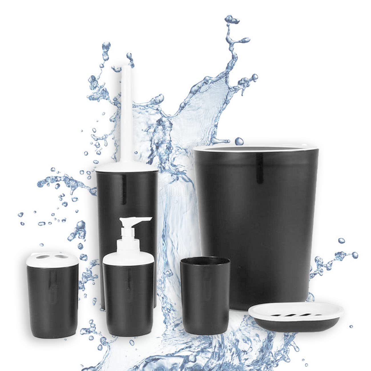 6-Piece Bathroom Accessories Set - Soap Dispenser, Toothbrush Holder, Cup, Soap Dish, Toilet Brush Holder & Trash Can | Modern Home Decor for Bathroom Organization & Stylish Upgrade