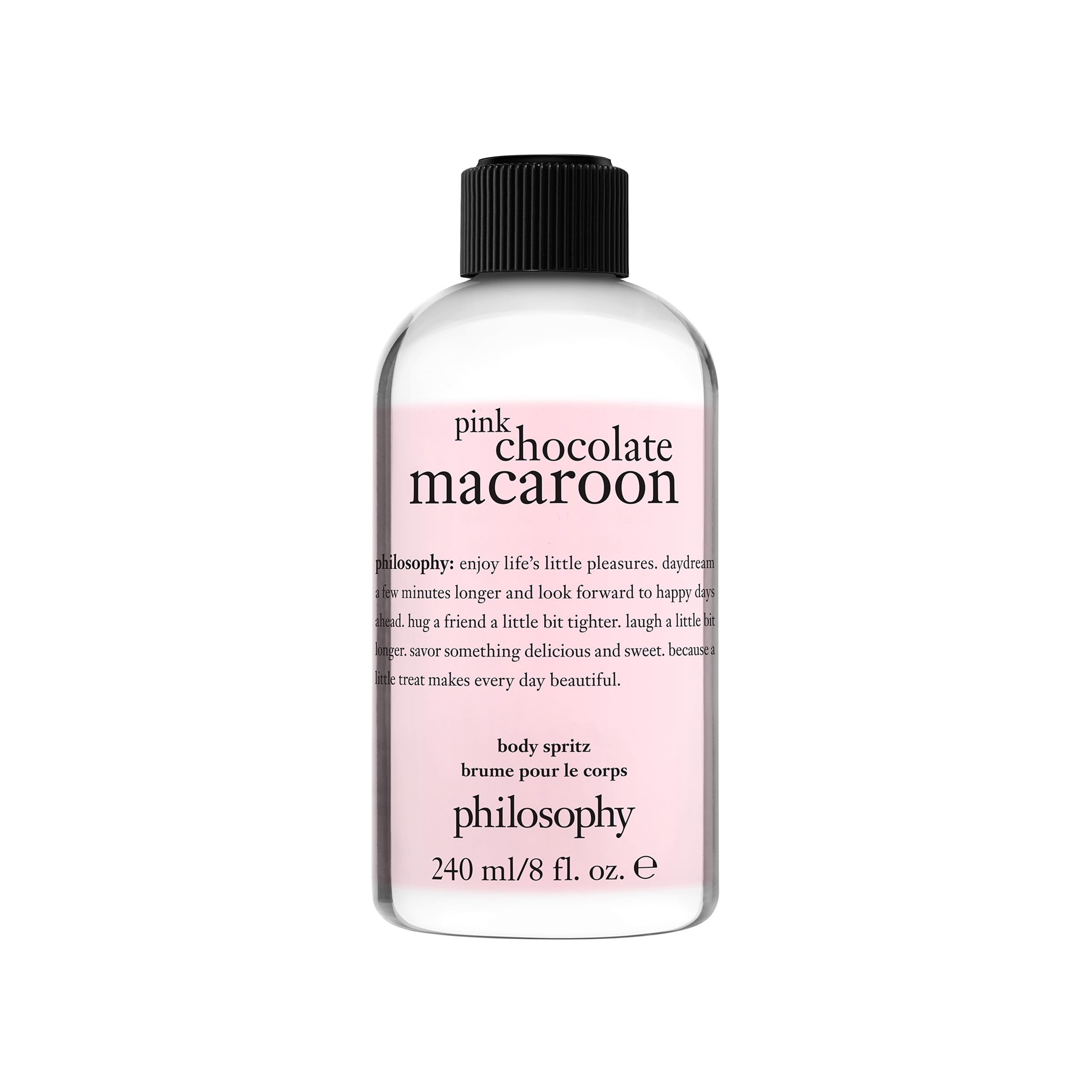 Philosophy Pink Chocolate Macaroon Body Spray for Women - Sweet & Luxurious Long-Lasting Fragrance - 8 Fl Oz - Perfect for Date Nights, Office Wear & Daily Refresh