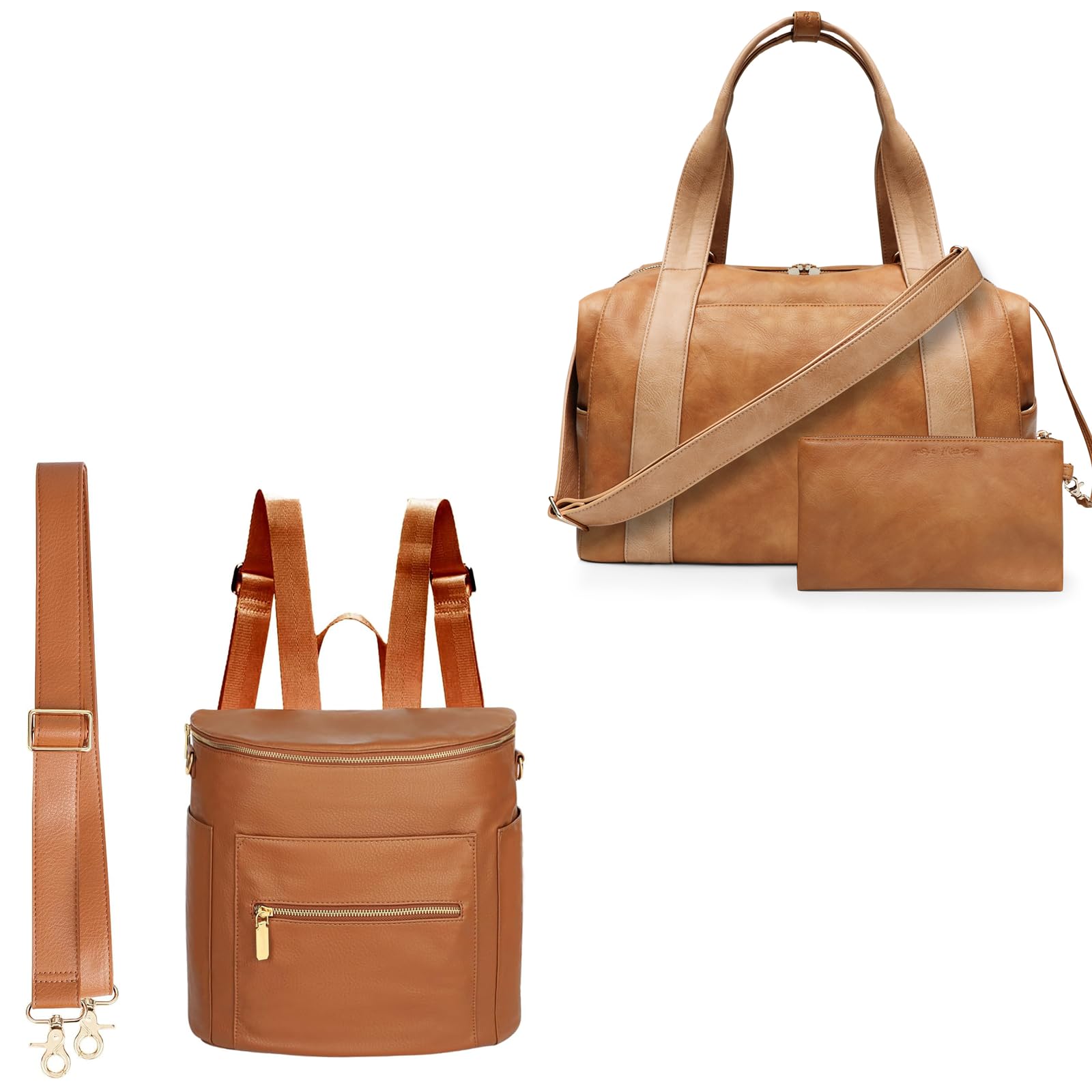 Premium Leather Diaper Bag Tote by Miss Fong - Stylish Baby Bag with Crossbody Strap for Moms | Perfect for Travel, Shopping & Daily Outings with Your Little One