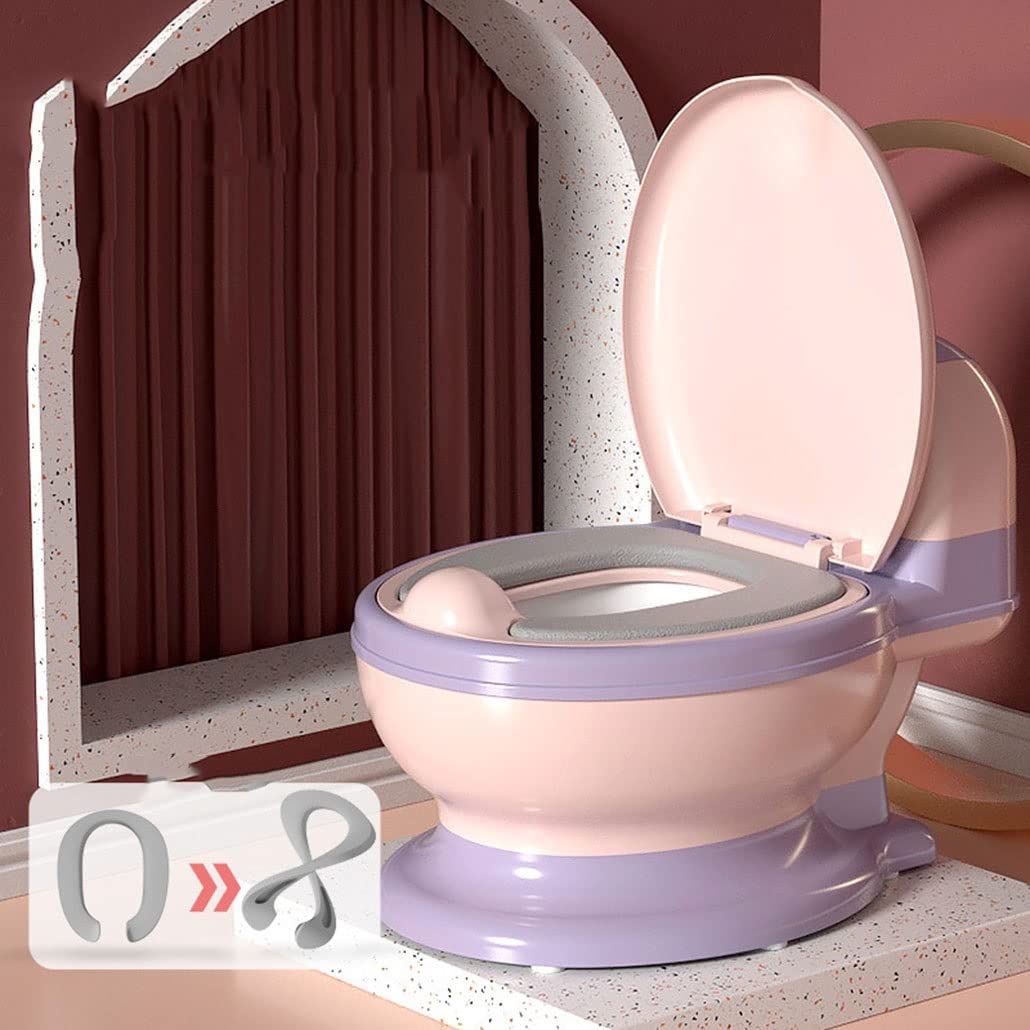 **Pink Baby Potty Training Toilet for Boys & Girls - Realistic Toddler Toilet Seat with Cushion - Kids Bathroom Training Aid for Home & Daycare Use**