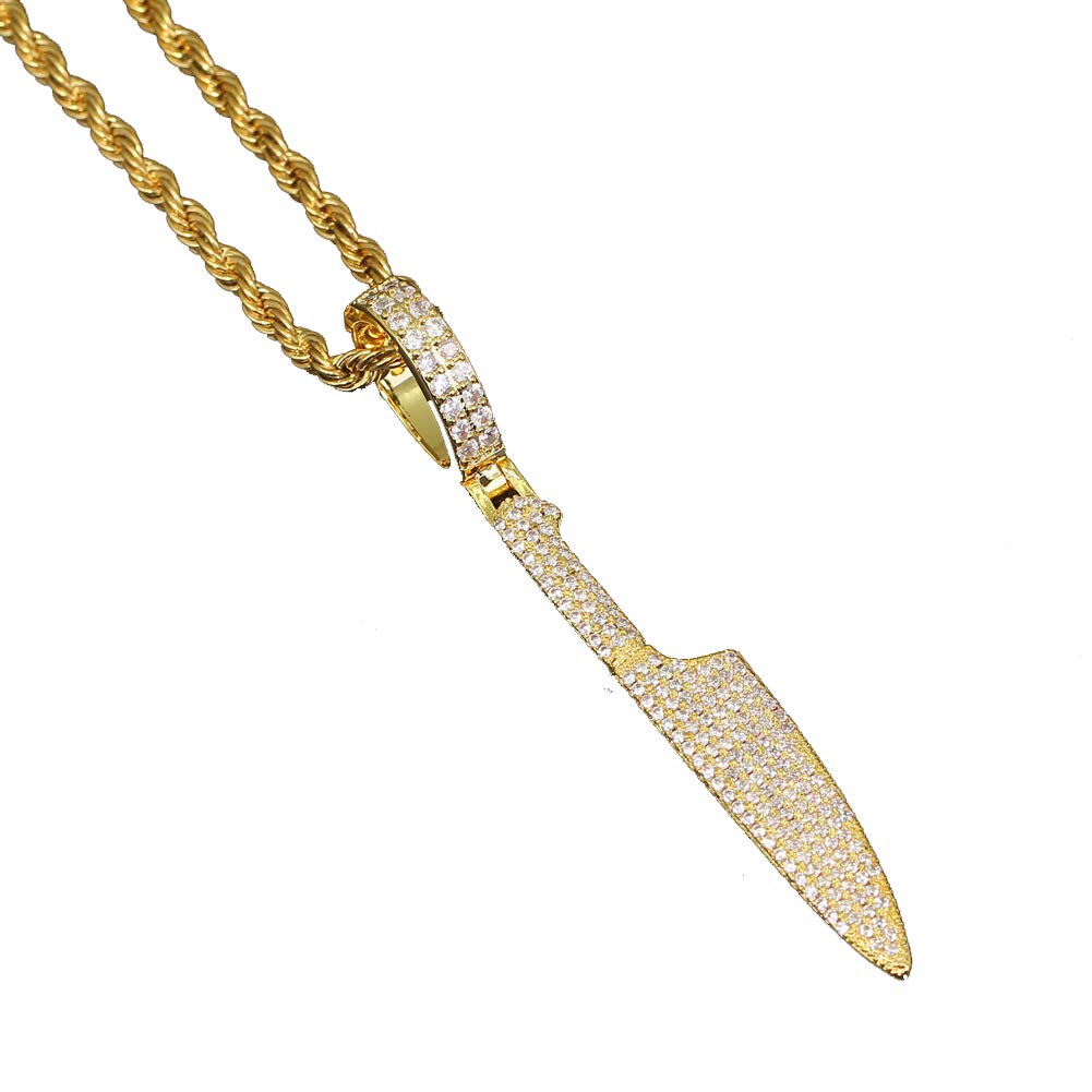 Iced Out Knife Pendant Necklace - 18K Gold Plated Hip Hop Jewelry for Men & Women | Party & Gifting