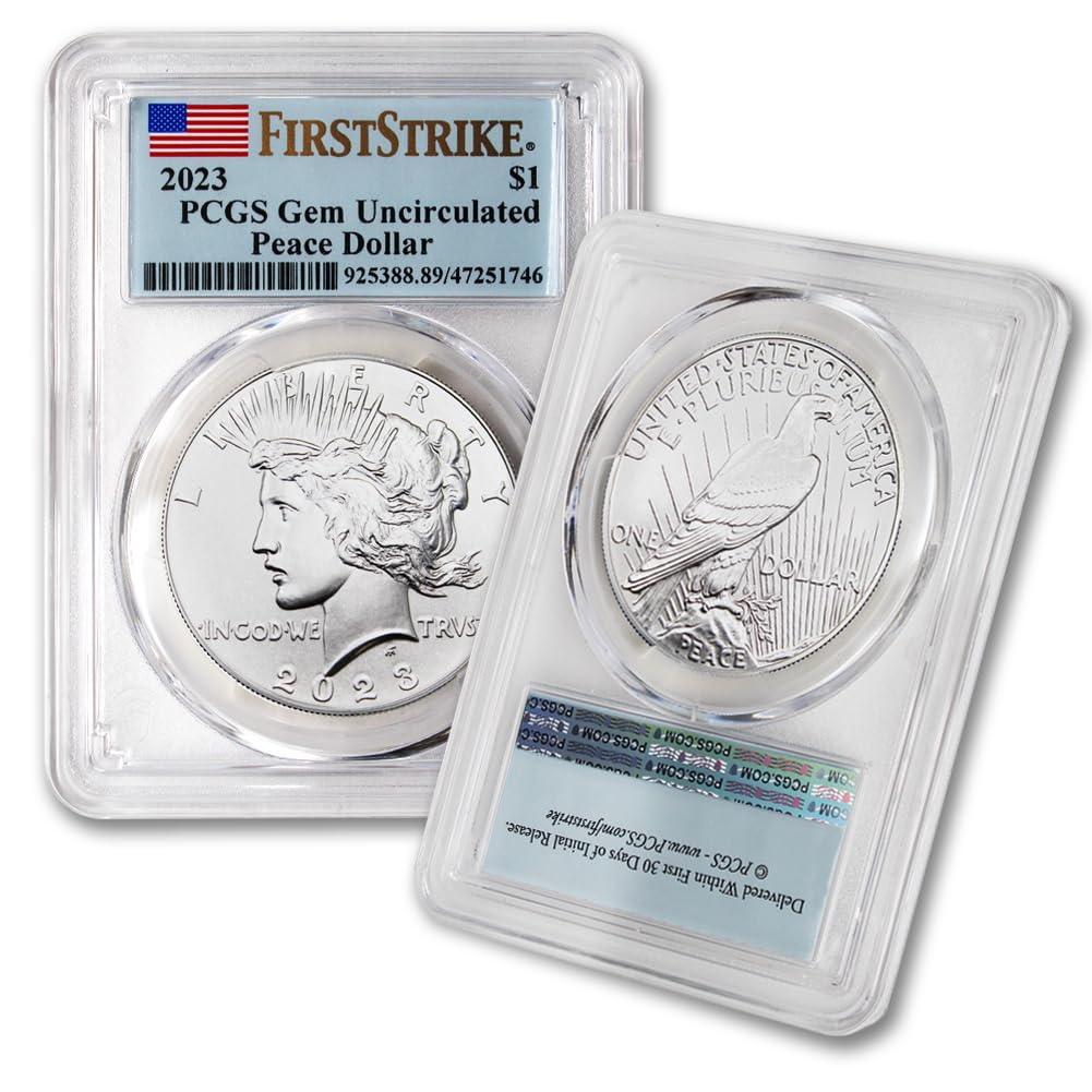 2023 American Peace Silver Dollar Coin $1 - Gem Uncirculated First Strike (PCGS Certified Flag Label) | Collectible Silver Coin for Investors & Numismatists | Perfect for Coin Collections, Gifts & Historical Displays