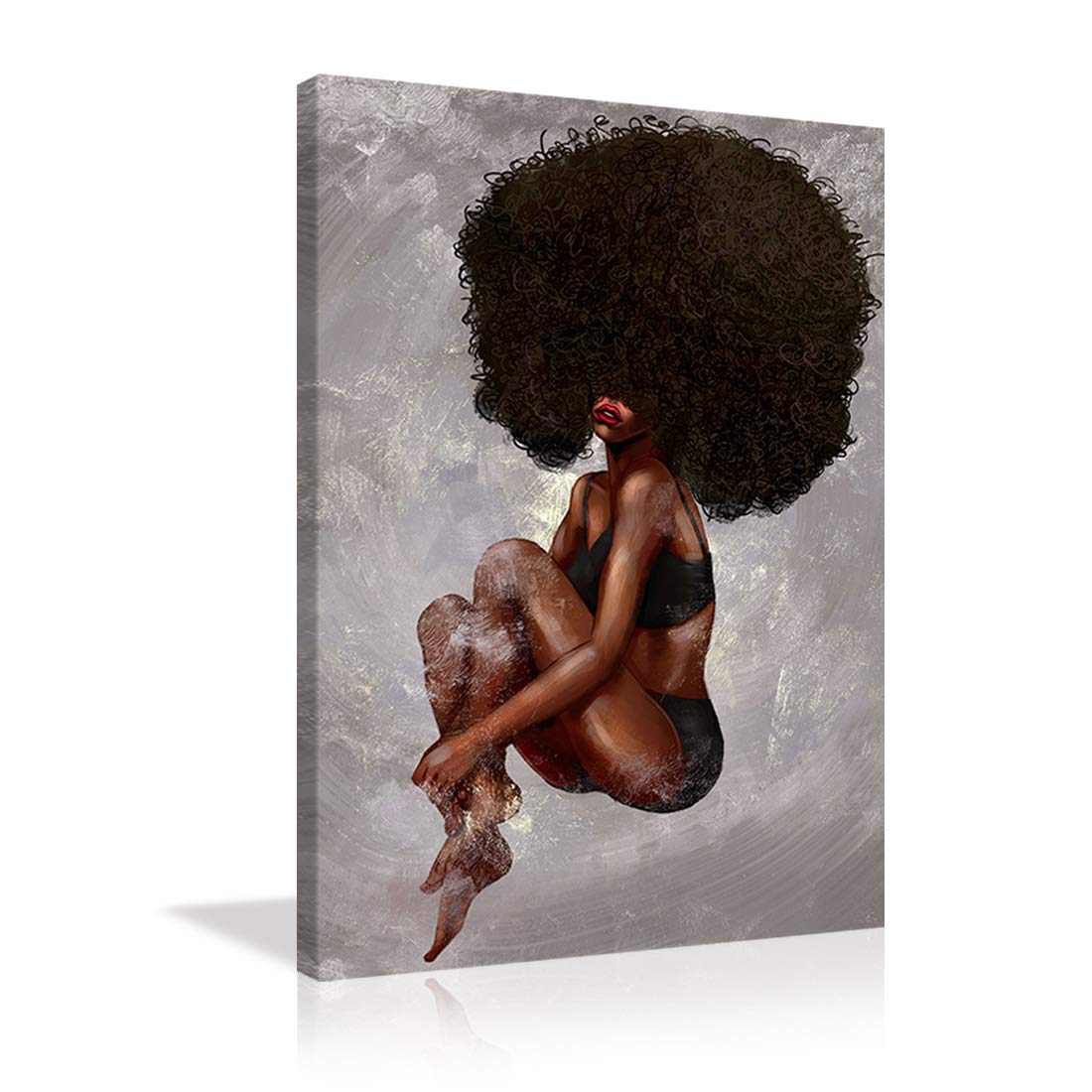 AMEMNY Yoga Women Wall Art - African American Yoga Painting on Canvas, Afro Woman Print, Framed Ready to Hang - Perfect for Bedroom, Living Room & Yoga Studio Decor