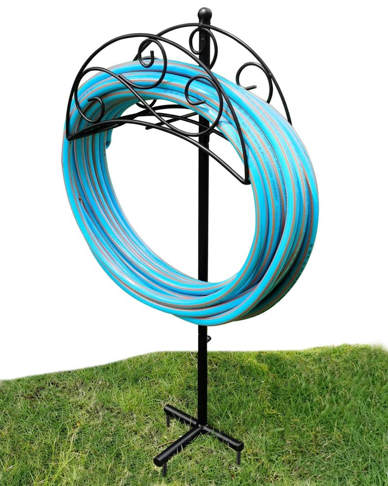 Heavy Duty Metal Garden Hose Holder - Detachable Outdoor Hose Rack Stand with Storage Hanger Organizer for Yard, Lawn & Garden (Black) | Perfect for Watering Plants, Washing Cars & Outdoor Cleaning