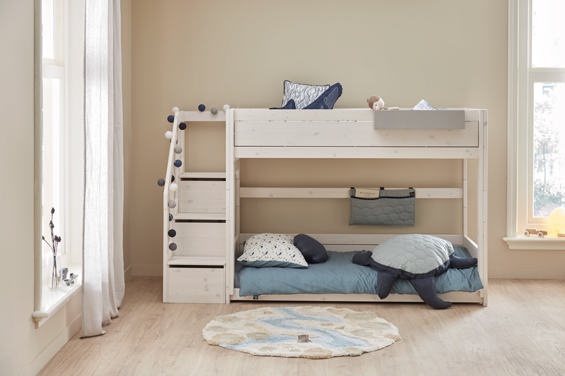 Low Bunk Bed with Staircase - Space-Saving Twin Over Full Loft Bed for Kids & Teens - Sturdy Wooden Bunk Beds for Small Rooms, Dorms & Shared Bedrooms - Perfect for Sleepovers & Sibling Rooms