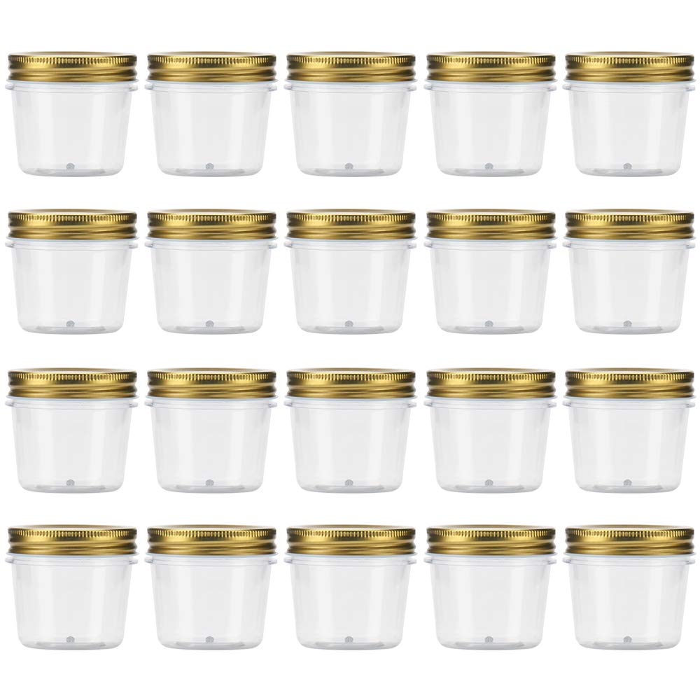 Novelinks 4oz Clear Plastic Jars with Gold Lids - 20 Pack BPA-Free Refillable Round Containers for Spices, Cosmetics, Crafts & Kitchen Storage - Perfect for Organizing Pantry, Bathroom & DIY Projects