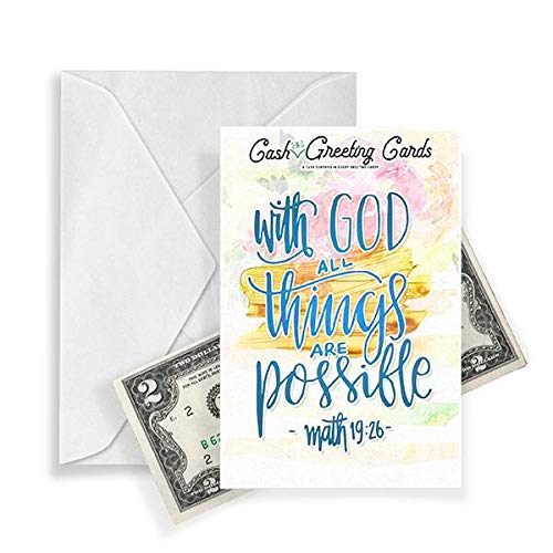 Exclusive Cash Greeting Cards with Rare $2 Bill Inside ($2-$2500 Value) - 'With God All Things Are Possible' Matthew 19:26 - Perfect for Birthdays, Weddings & Special Occasions