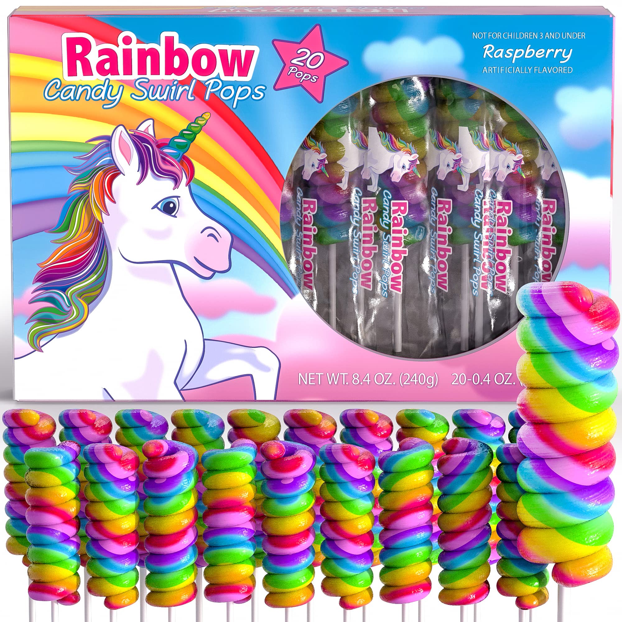 Unicorn Lollipops Individually Wrapped (20 Pack) - Rainbow Colored Candy for Unicorn Birthday Party Favors, Goodie Bags & Decorations - Perfect for Kids Birthday Parties, Baby Showers & Themed Events