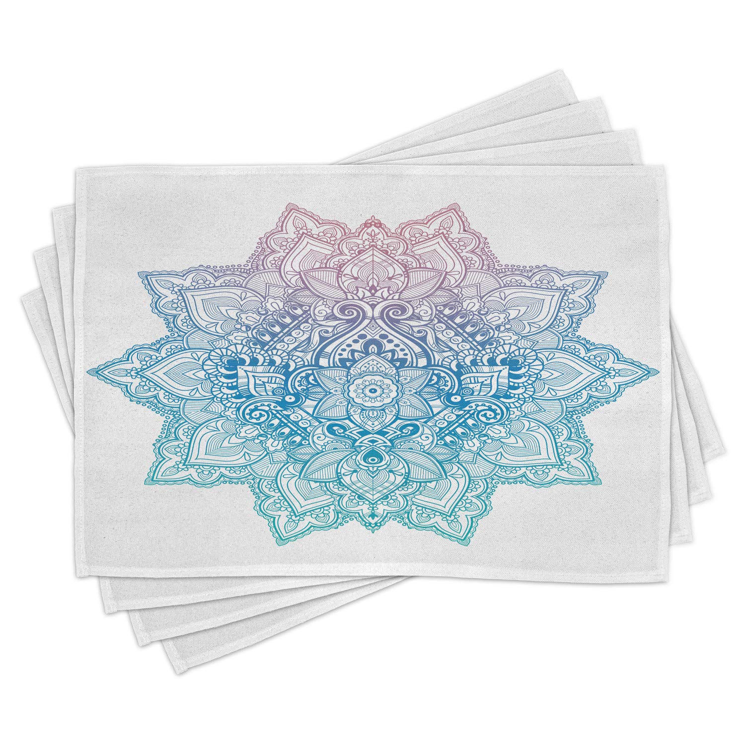 Ambesonne Lotus Place Mats Set of 4 - Bohemian Tattoo Style Mandala Floral Design, Washable Fabric Placemats for Dining Table & Kitchen Decor in Lilac & Pale Blue | Perfect for Boho Home Decor, Dinner Parties & Everyday Use
