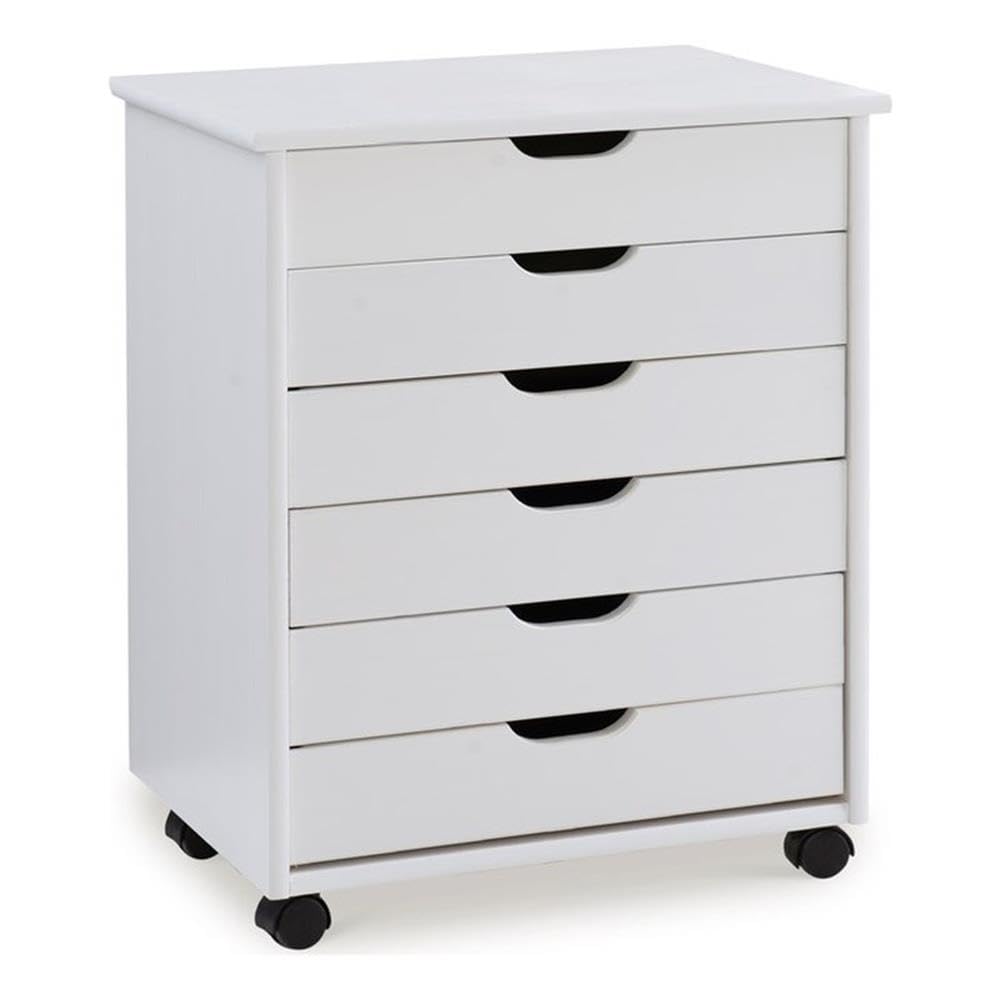 Linon Callie White Wash 6-Drawer Rolling Dresser - Multipurpose Wooden Storage Cart for Office, Bedroom & Home Organization | File Cabinet & Clothes Storage Solution