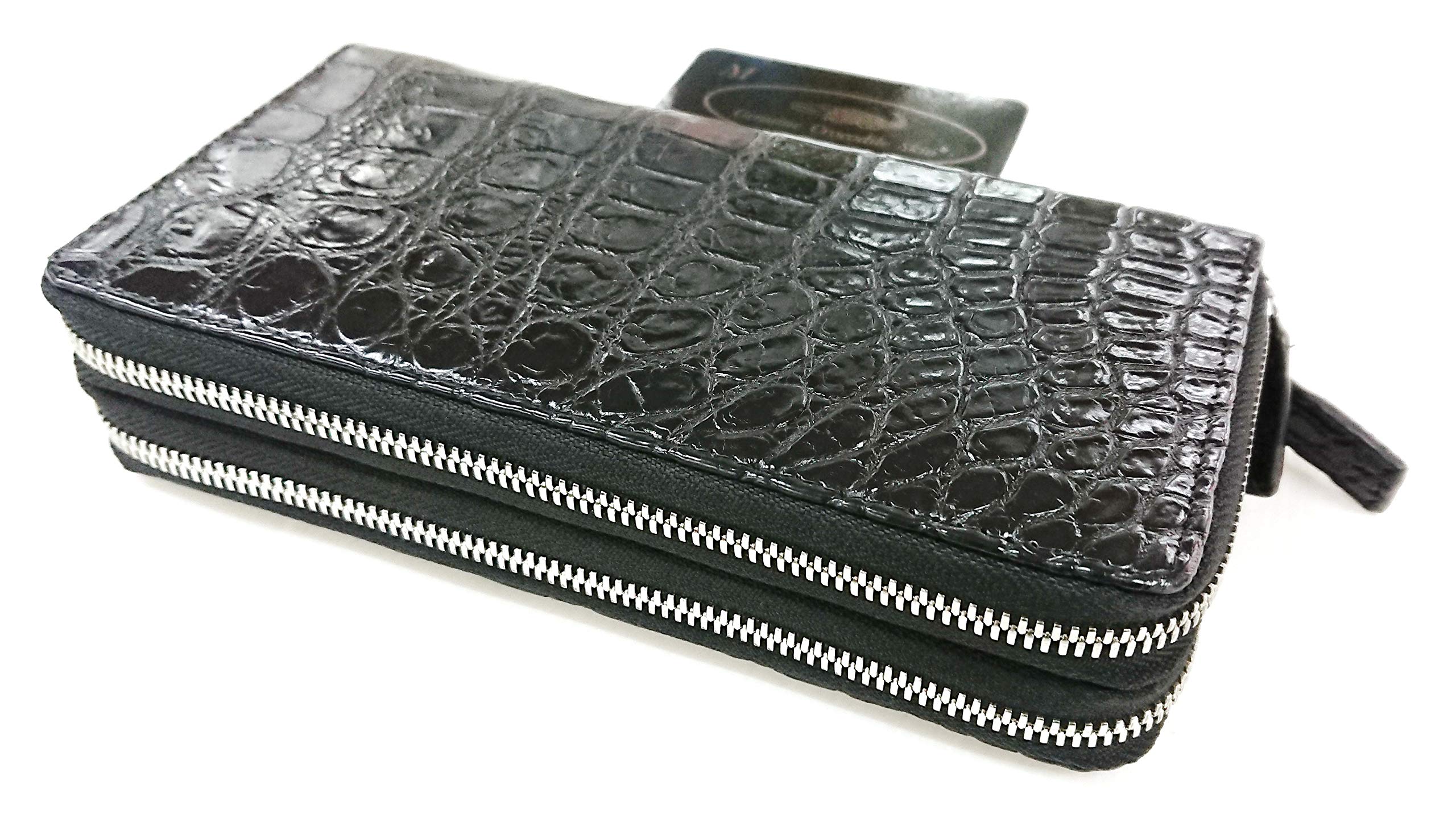Genuine Alligator Leather Wallet for Women - Crocodile Skin Zip Around Wristlet Clutch - Black Luxury Handbag for Evening Parties, Date Night & Special Occasions