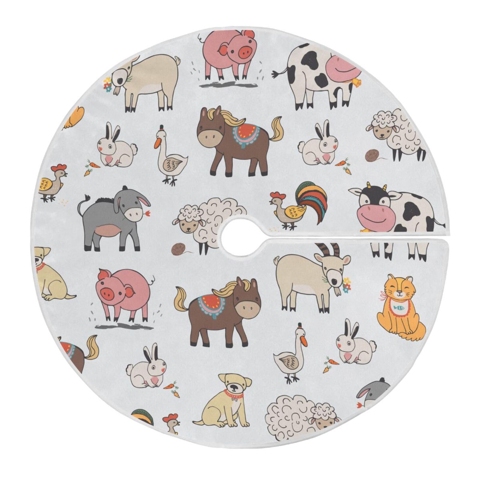 48 Inch Christmas Tree Skirt with Farm Animals Design - Holiday Tree Mat for Indoor & Outdoor Decor - Perfect for Xmas Party, Home Celebration and Festive Gatherings