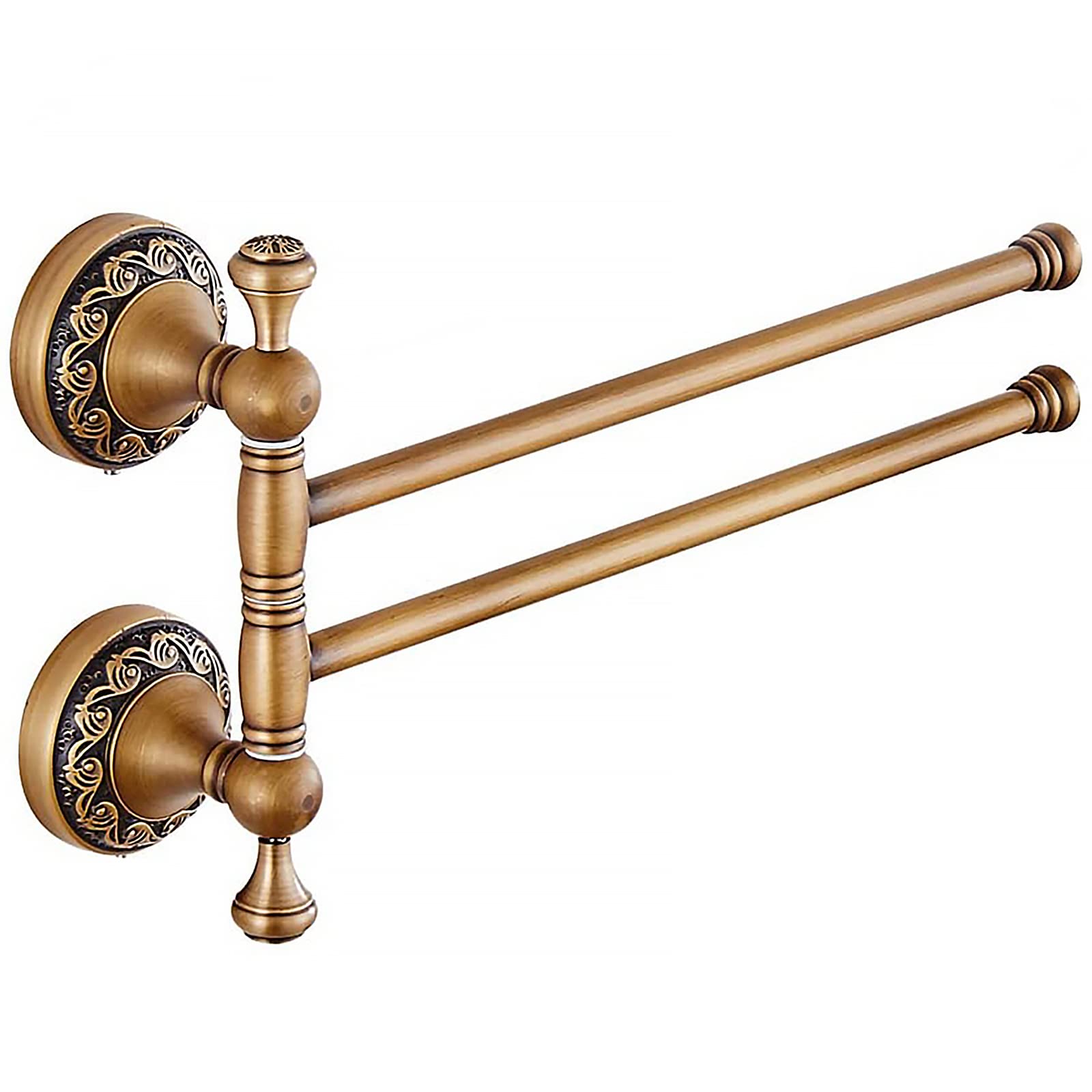 Leyden Swivel Towel Bar - Antique Brass 3-Arm Rotating Towel Rack Holder for Bathroom, Kitchen & Laundry Room - Wall Mounted Brass Towel Organizer for Home Decor