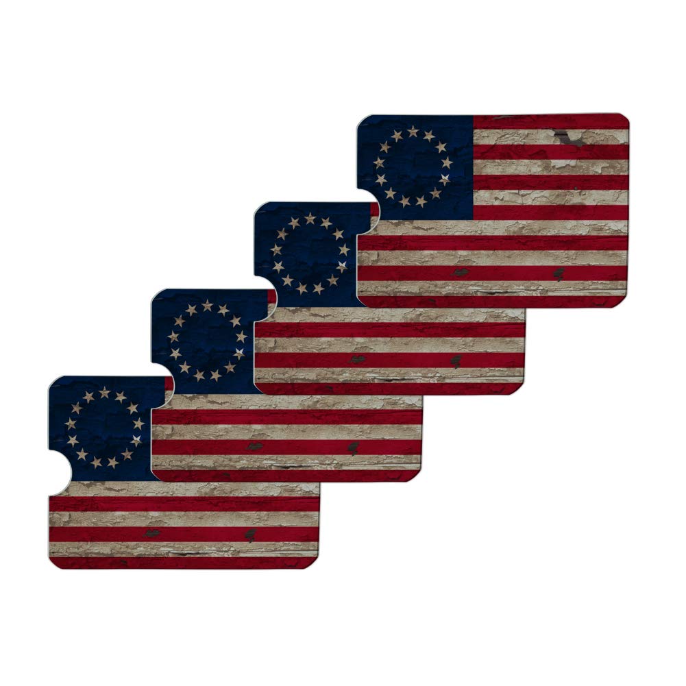 Vintage Betsy Ross 1776 Distressed American Flag RFID Blocking Credit Card Holder - Set of 4 for Wallet, Purse & Travel Security