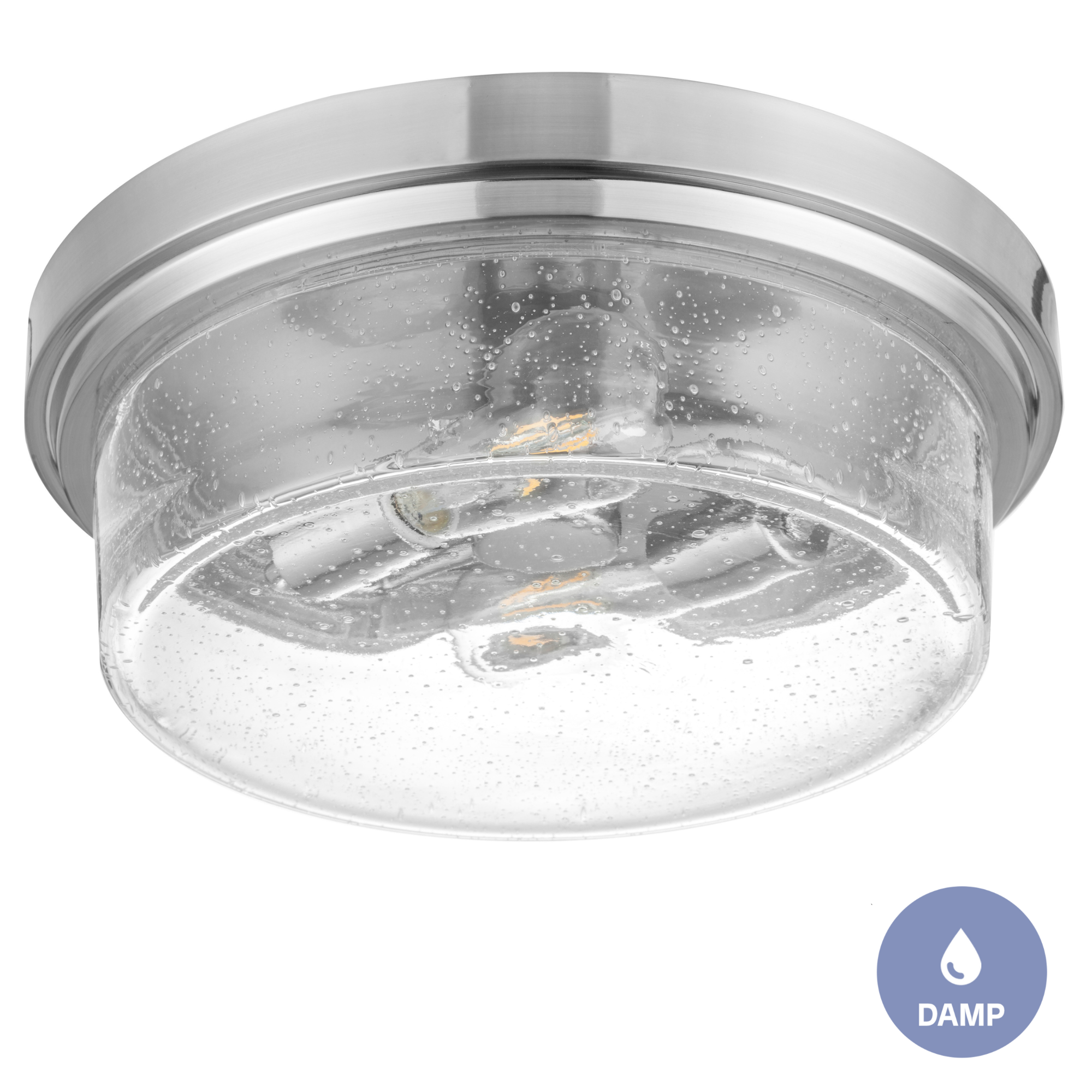 Madalyn Drum Flushmount Light Fixture - Clear Seeded Glass & Brushed Nickel Finish - Modern Ceiling Light for Bedroom, Living Room, Dining Room, and Hallway