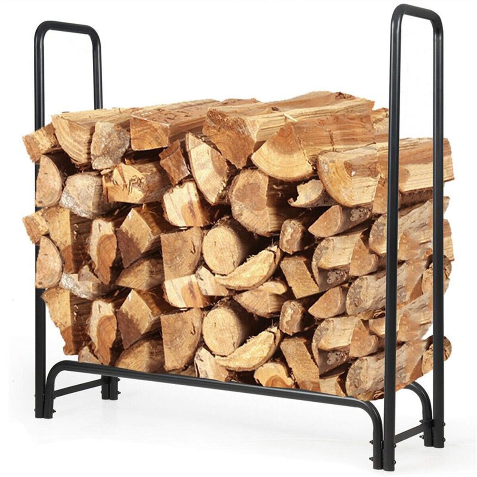 Heavy Duty Black Iron Firewood Log Rack - Indoor Fireplace Wood Storage Holder for Firepit & Stove Accessories - Perfect for Living Room, Patio, and Outdoor Camping