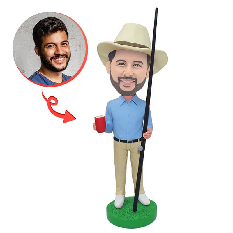 Custom Fishing Man Bobblehead - Personalized Fishing Enthusiast Figurine - Perfect for Office Desk, Car Dashboard, and Fishing Lovers Gift