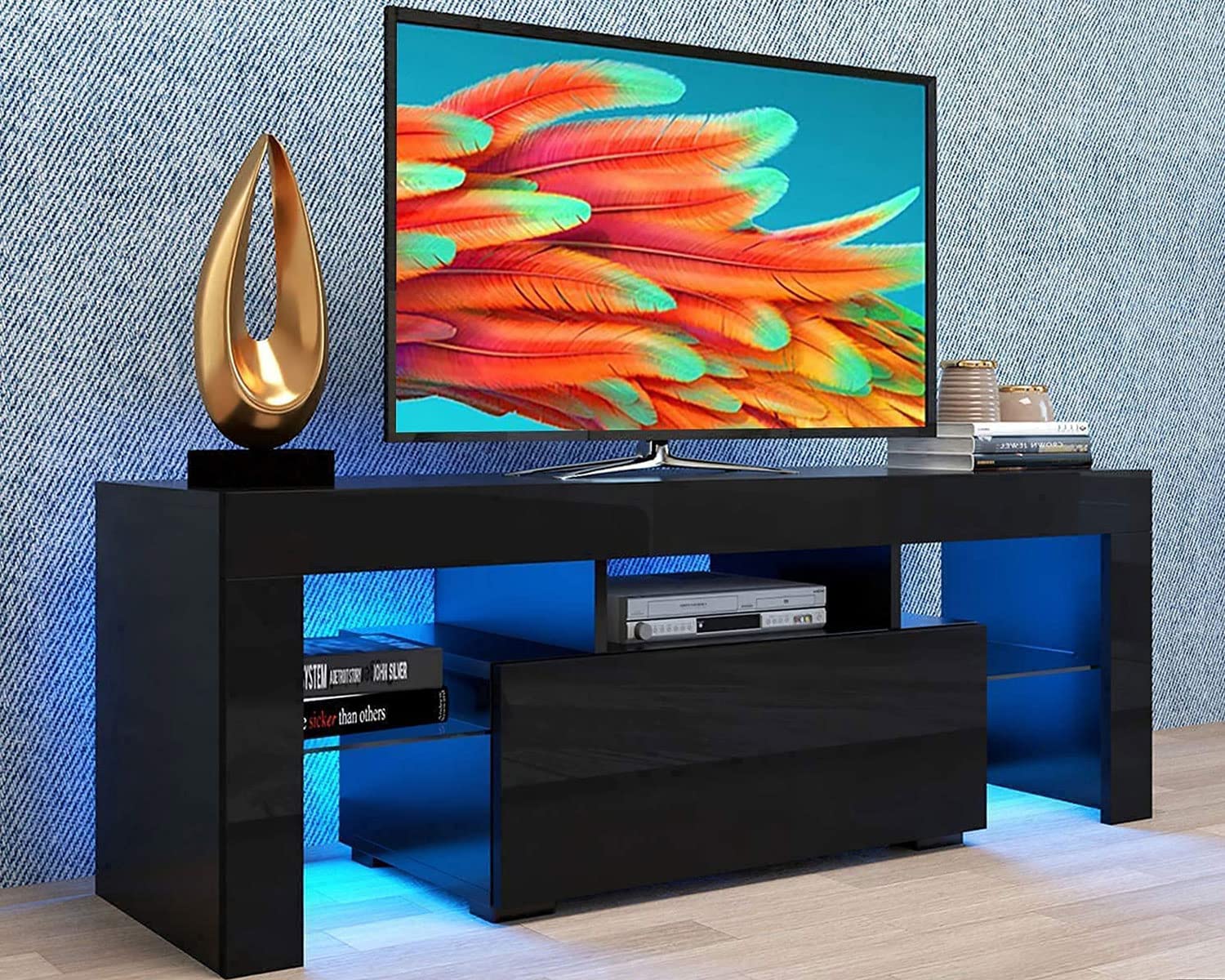 Goujxcy 60 inch LED TV Stand with Storage Drawers - High Gloss Entertainment Center & Media Console Table - Modern TV Cabinet for Living Room - Perfect for Home Theater Setup & Living Room Organization
