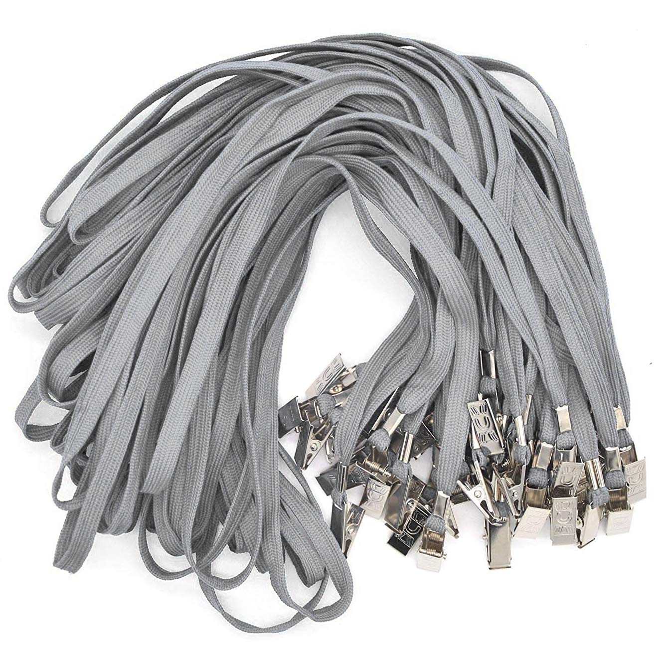 100 Pack Gray Bird Lanyards with Bulldog Clip - Bulk Badge Holder for Events & Work