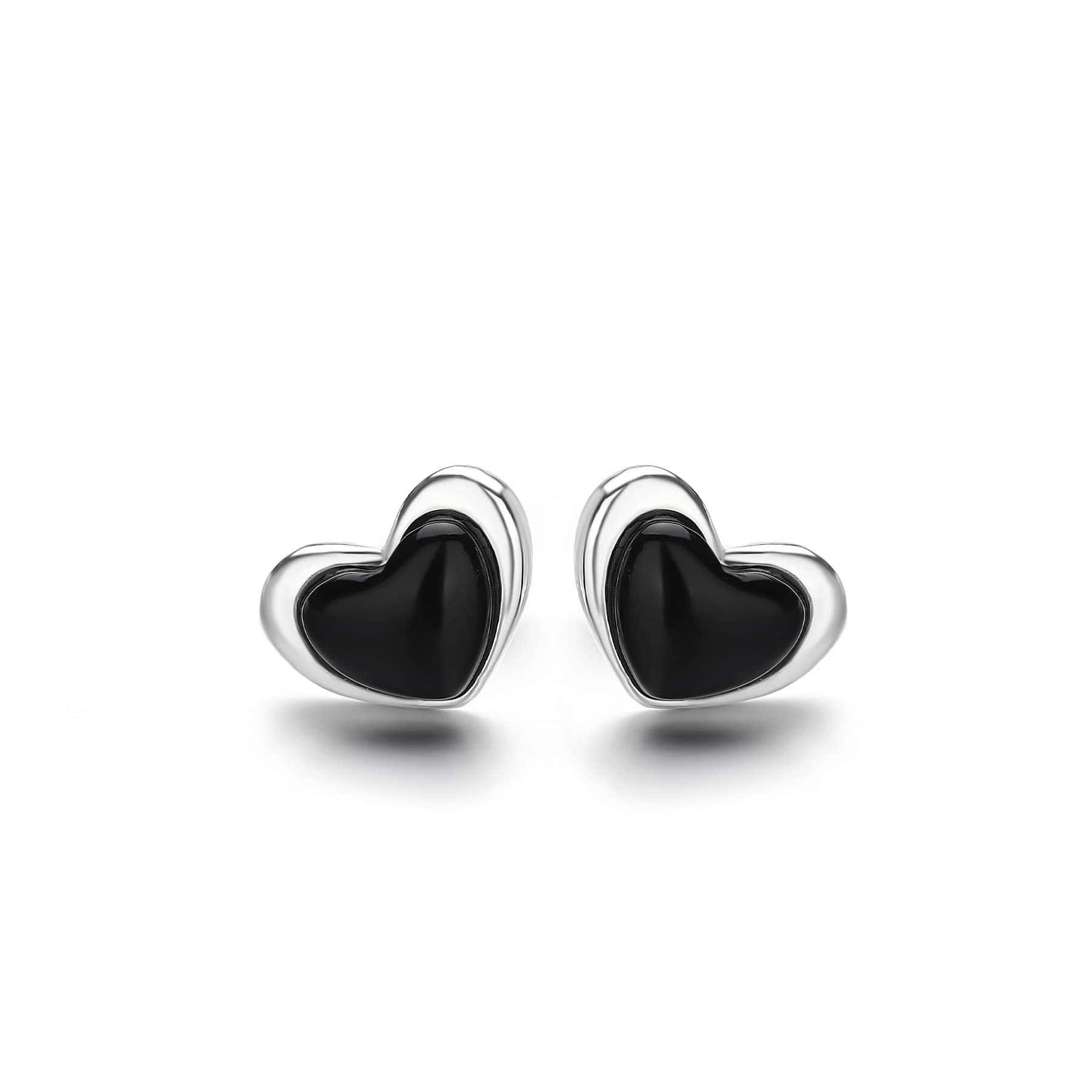 VESODA 925 Sterling Silver Heart Earrings for Women - Onyx Stone & Delicate Minimalist Heart Stud Earrings - Perfect for Valentine's Day, Anniversary Gifts & Everyday Wear