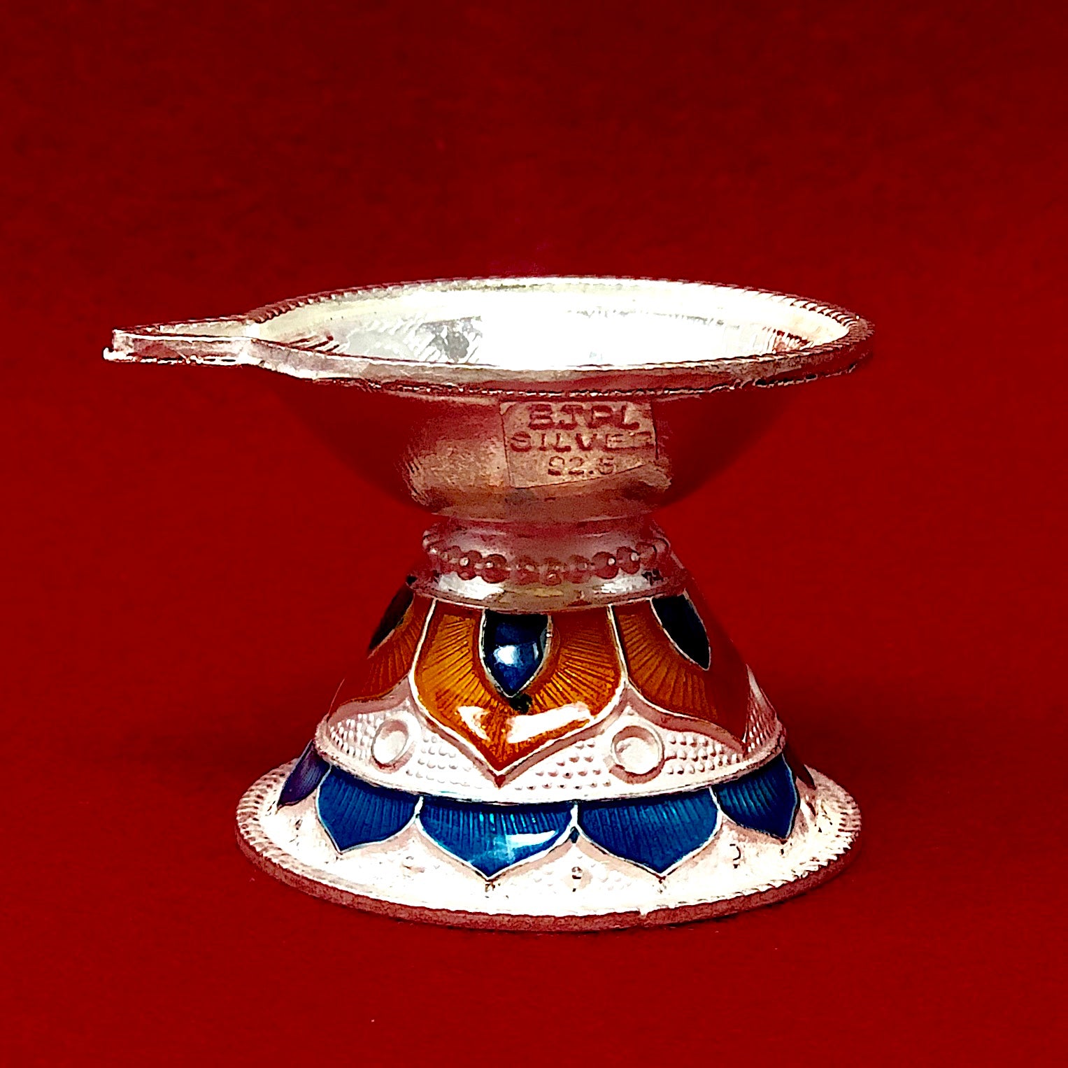 925 Sterling Silver Designer Diya Lamp (Design 5) - Handcrafted Indian Tea Light Holder for Diwali, Weddings & Home Decor