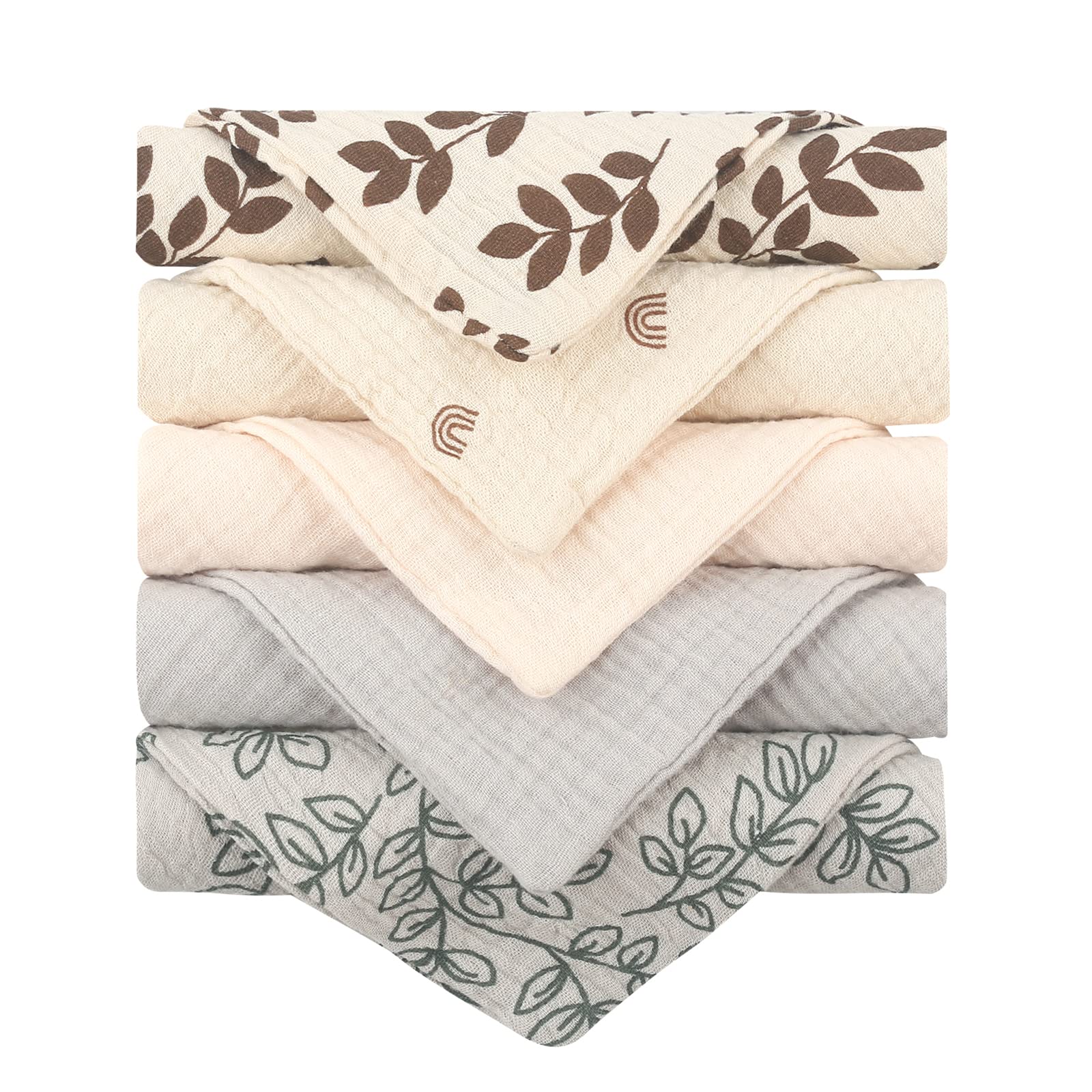 **Soft Baby Burp Cloth & Breathable Toddler Washcloth – 5PCS Drooling Bibs with Hanging Hook for Feeding, Bathing & Daily Care**