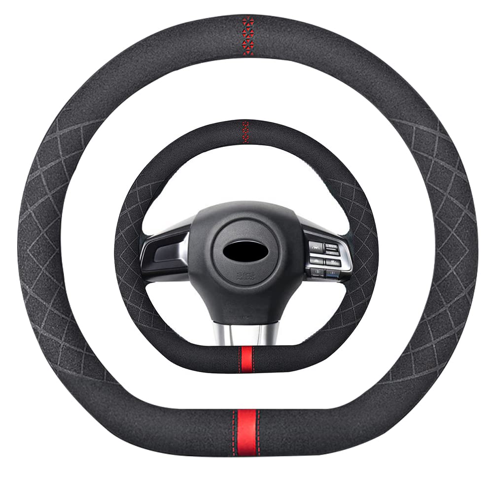 Premium Suede D-Shape Steering Wheel Cover - Non-Slip Leather Grip for Subaru WRX | 15 Inch Sporty Car Interior Upgrade | Perfect for Men & Women | Great for Daily Commutes & Road Trips