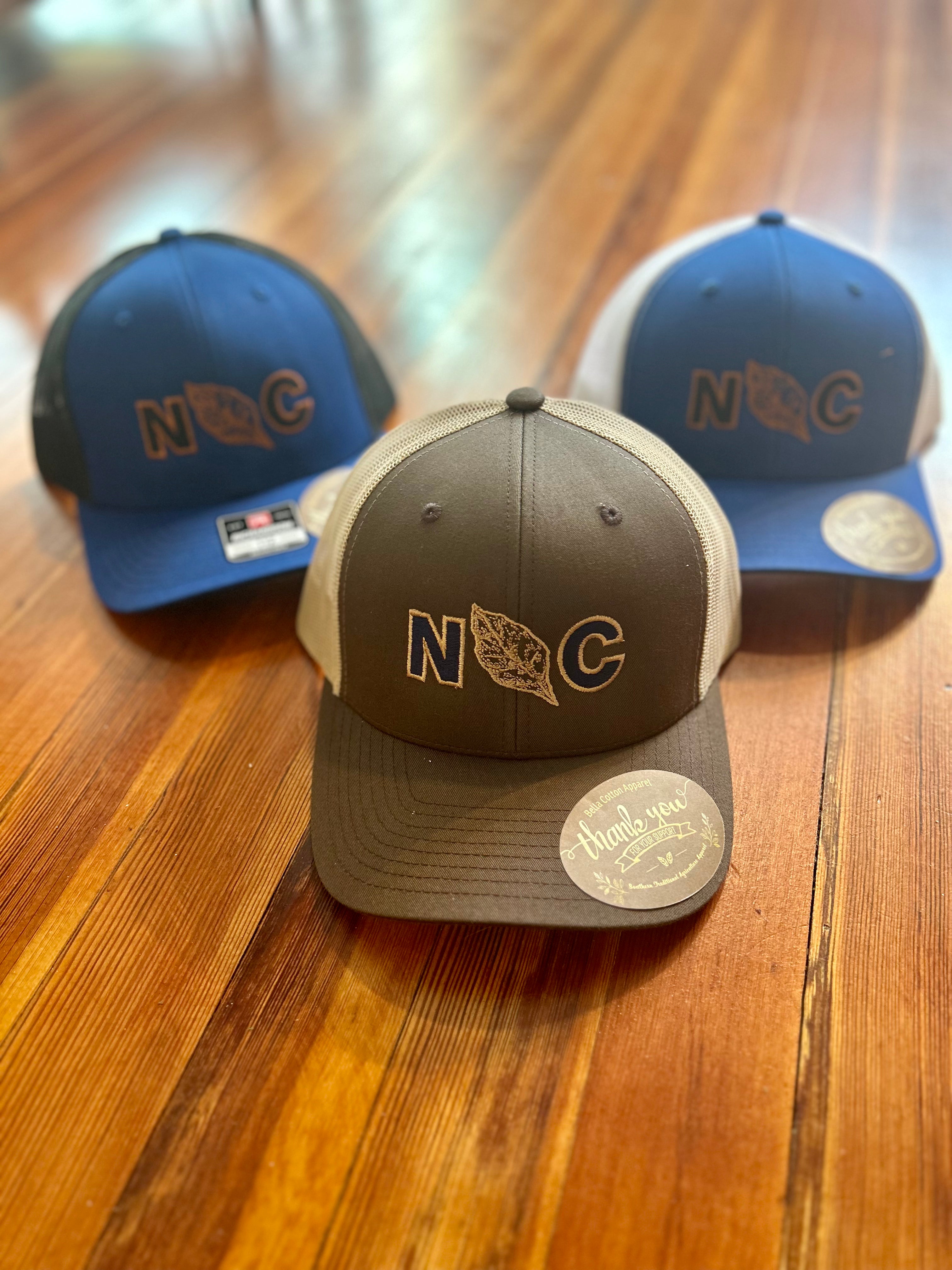 Bella Cotton Embroidered NC Tobacco Hat - Brown/Khaki - Stylish Sun Protection for Outdoor Activities, Hiking, and Beach Vacations