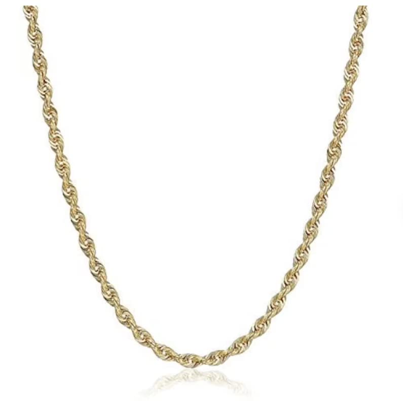 10K Yellow Gold Italian Diamond Cut Rope Chain Necklace - 1.5mm to 6mm Sizes - 16