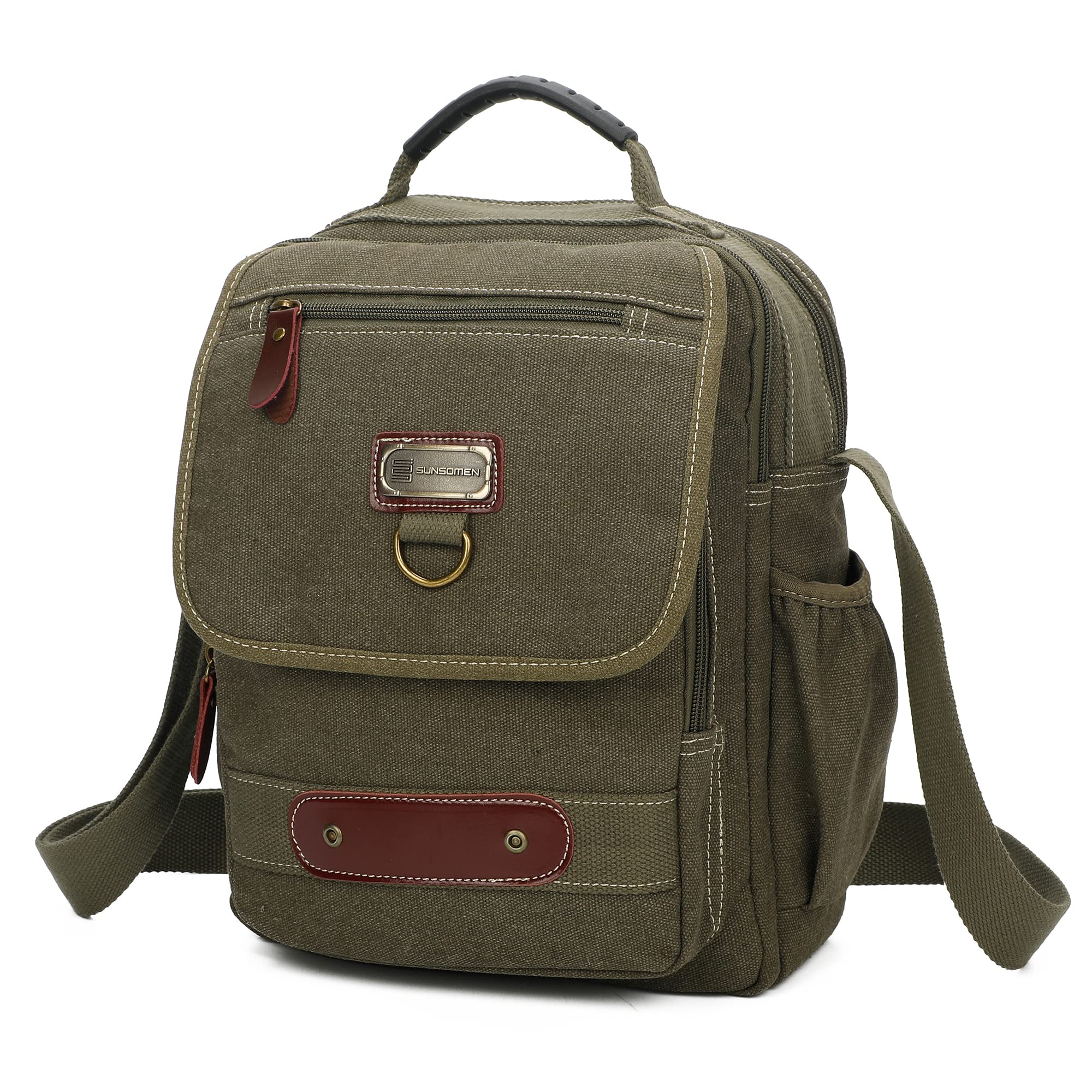 Men's Small Canvas Messenger Bag - Crossbody Shoulder Purse with Water Bottle Pocket (12 Inch) - Perfect for Work, Travel & Daily Commute