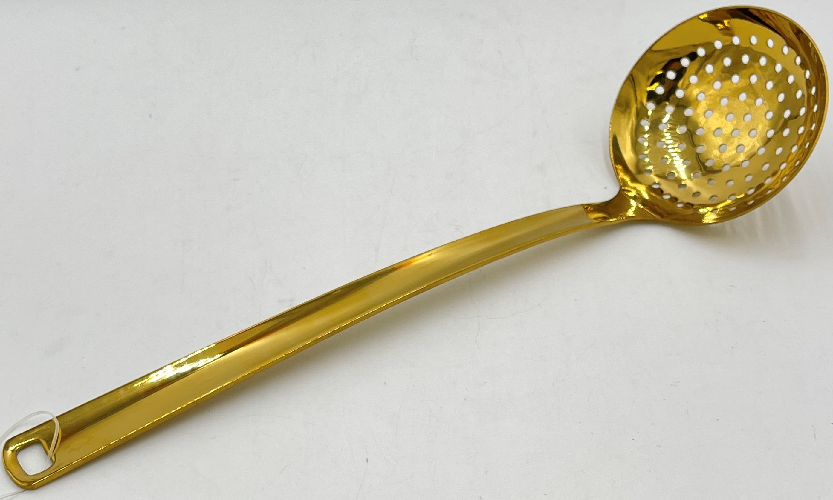 14x3.75 Inch Stainless Steel Slotted Ladle with Gold Finish - Perfect for Serving Soups, Stews, and Pasta in Restaurants or Home Kitchens