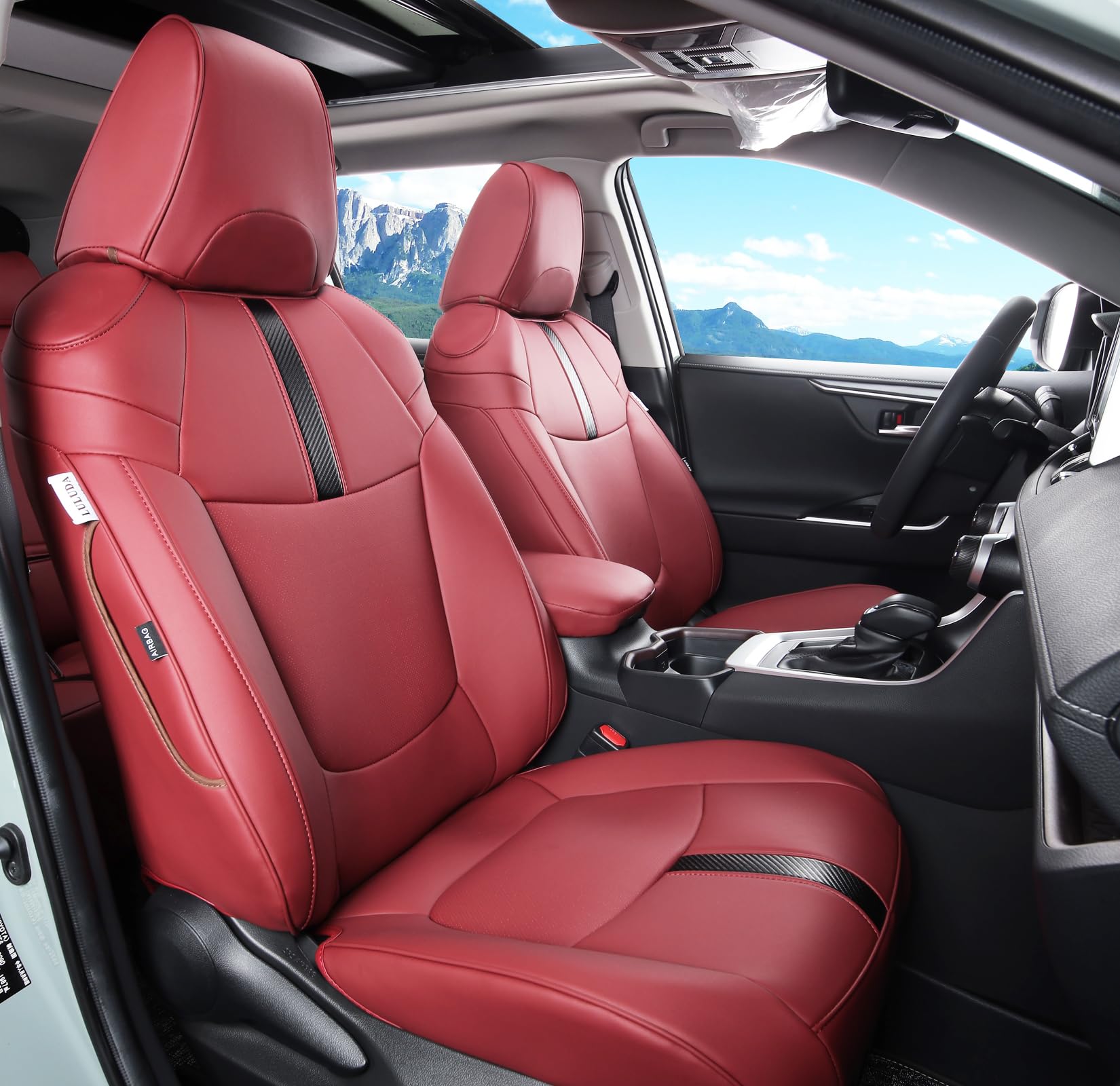 Premium Custom Fit Toyota RAV4 Seat Covers Full Set - Waterproof Faux Leather (Wine Red) for 2019-2025 RAV4 LE/XLE/Limited/Hybrid Models - Perfect for Road Trips, Daily Commutes & Pet Protection
