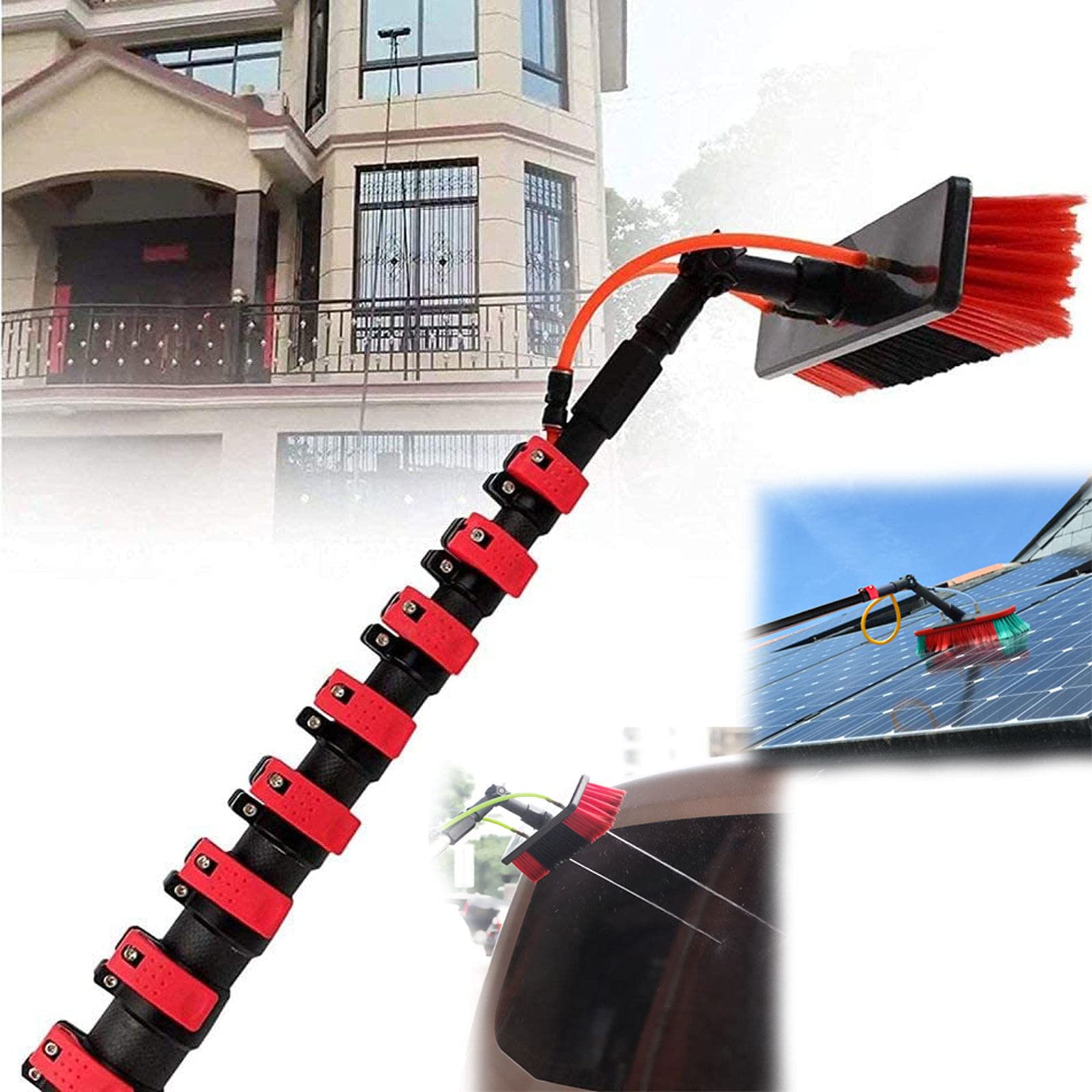 YQJY Telescopic Water Fed Brush for Solar Panel & Window Cleaning - 24FT (7.2m) Extension Pole Kit - Perfect for Trucks, Glass Walls & Photovoltaic Maintenance