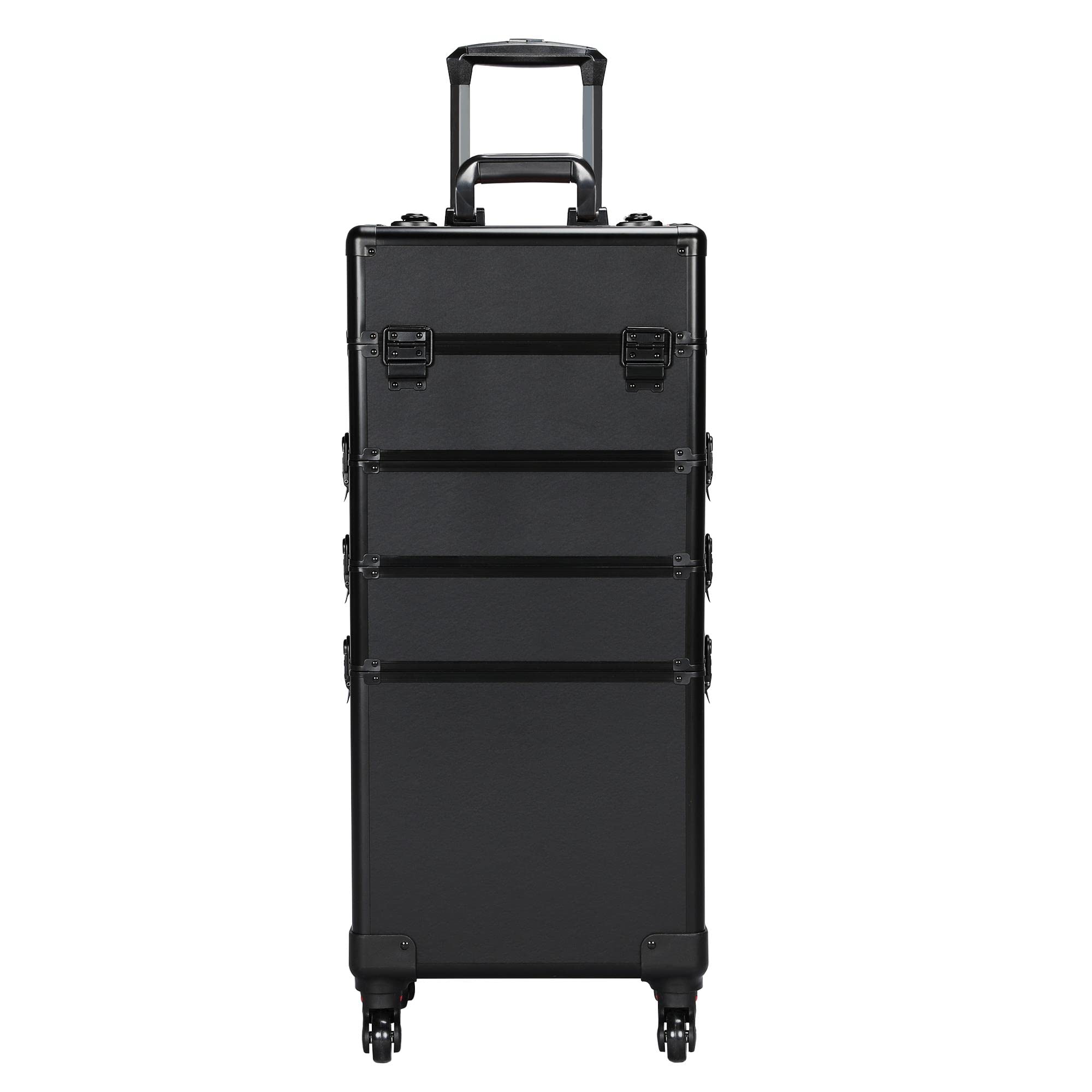 Topeakmart 4-in-1 Large Professional Rolling Makeup Train Case - Cosmetic Storage Organizer with Folding Trays, Wheels & Aluminum Frame - Perfect for Travel, Salon Professionals & Makeup Artists (Black)