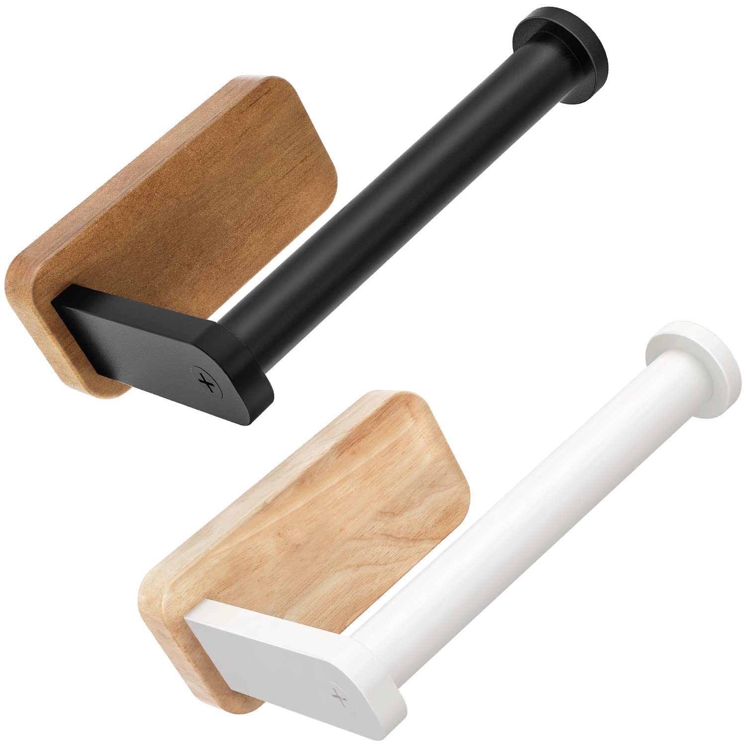 Black & White Wall Mount Wooden Toilet Paper Holder - Bathroom, Washroom & RV Paper Roll Holder - Durable & Stylish for Home, Office & Travel Use