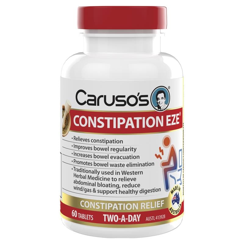 Carusos Constipation EZE 60 Tablets - Fast & Gentle Relief for Occasional Constipation - Supports Digestive Health & Regularity - Perfect for Travel, Post-Surgery, or Daily Wellness