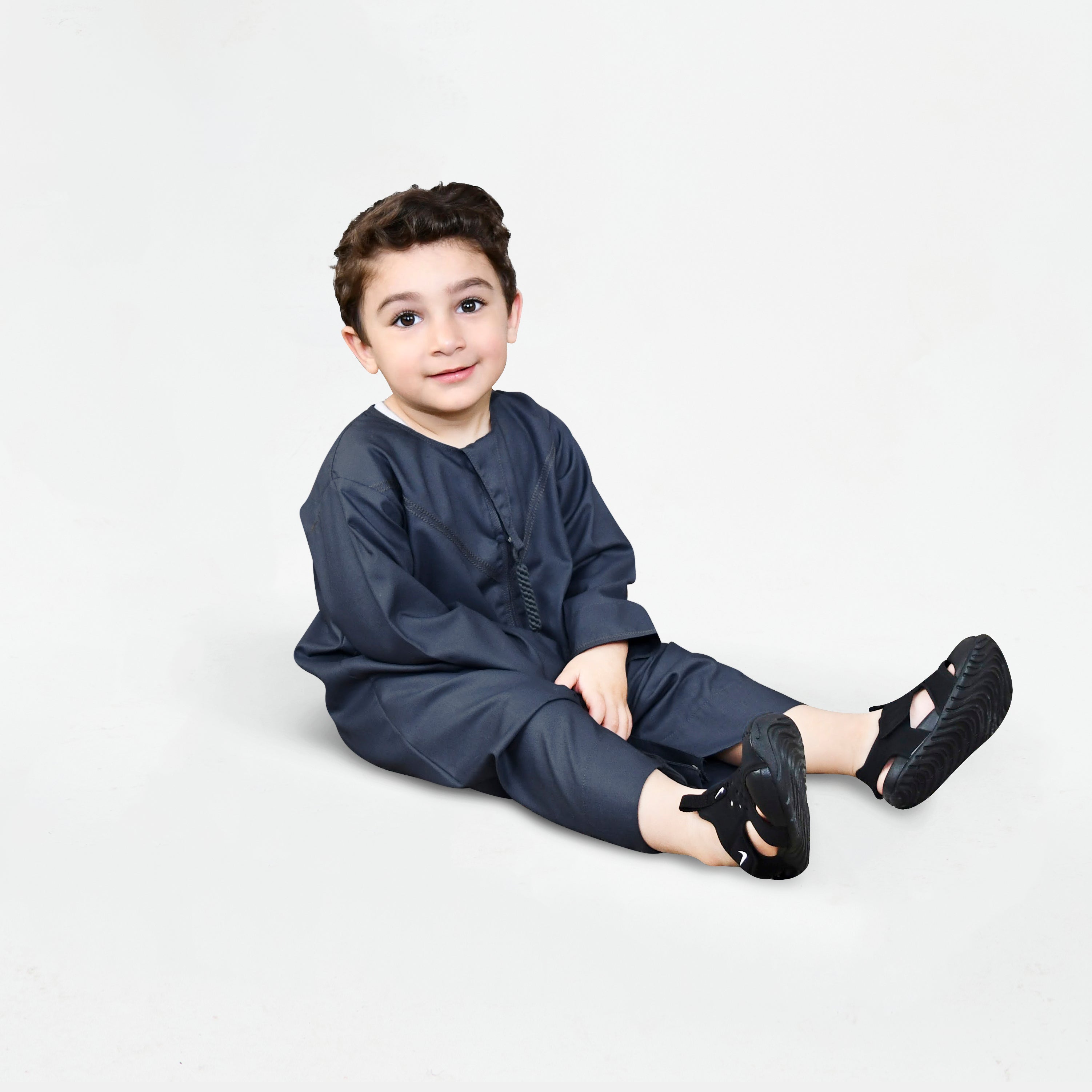 Emirati Grey Kandora for Babies - Traditional Arabic Baby Dress for Special Occasions & Cultural Events