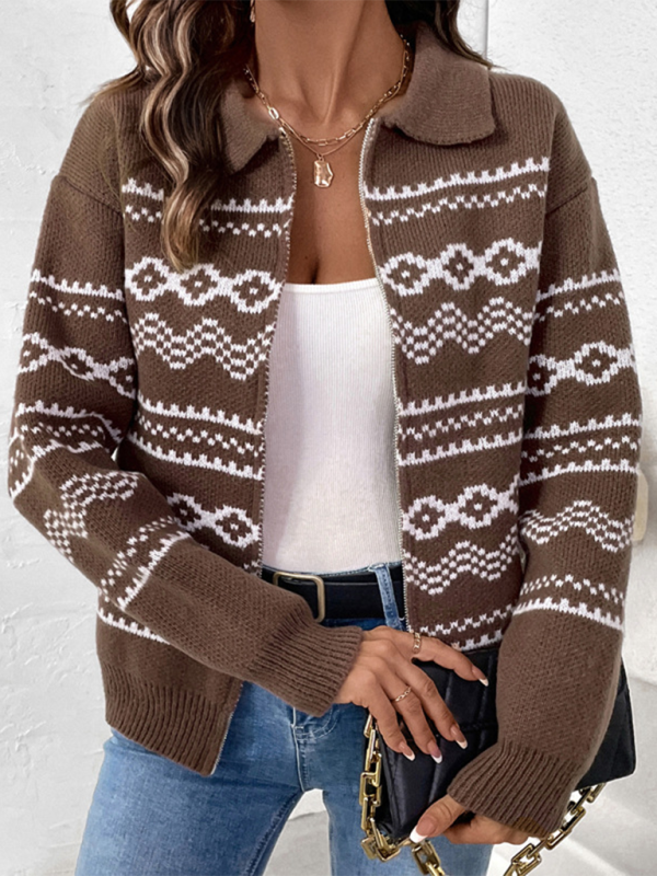 Elegant Ethnic Jacquard Cardigan for Women - Stylish Boho Knit Sweater for Fall & Winter - Perfect for Casual Outfits, Office Wear & Cozy Evenings