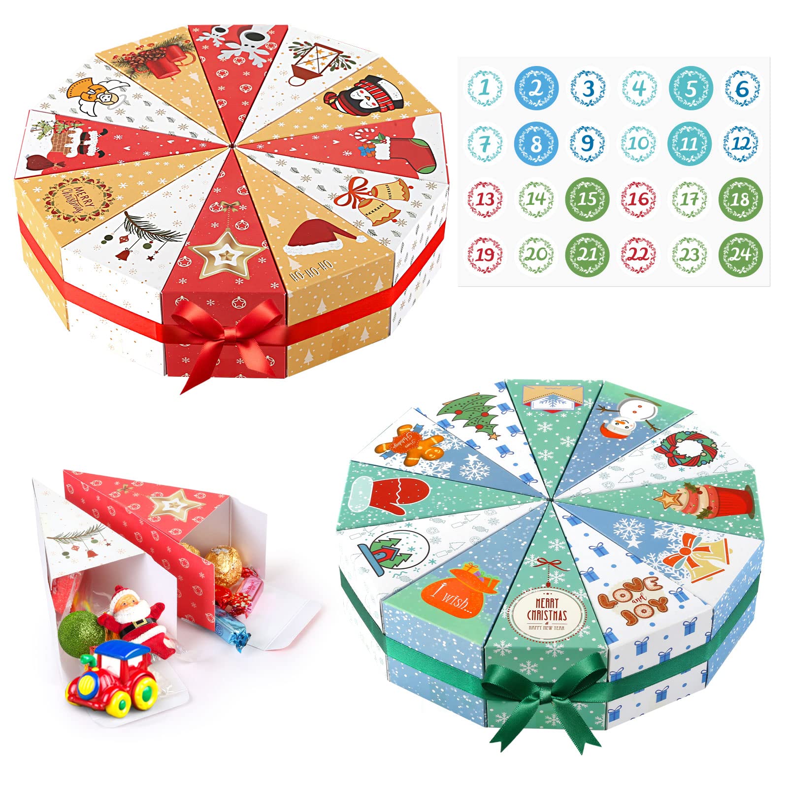 KESOTE 24-Day Christmas Advent Calendar Boxes with Ribbons & Number Stickers - Fillable Holiday Countdown Calendar for Adults & Kids - Perfect for Treats, Small Gifts & Ornaments - Great for Christmas Parties, Classroom Activities & Family Traditions